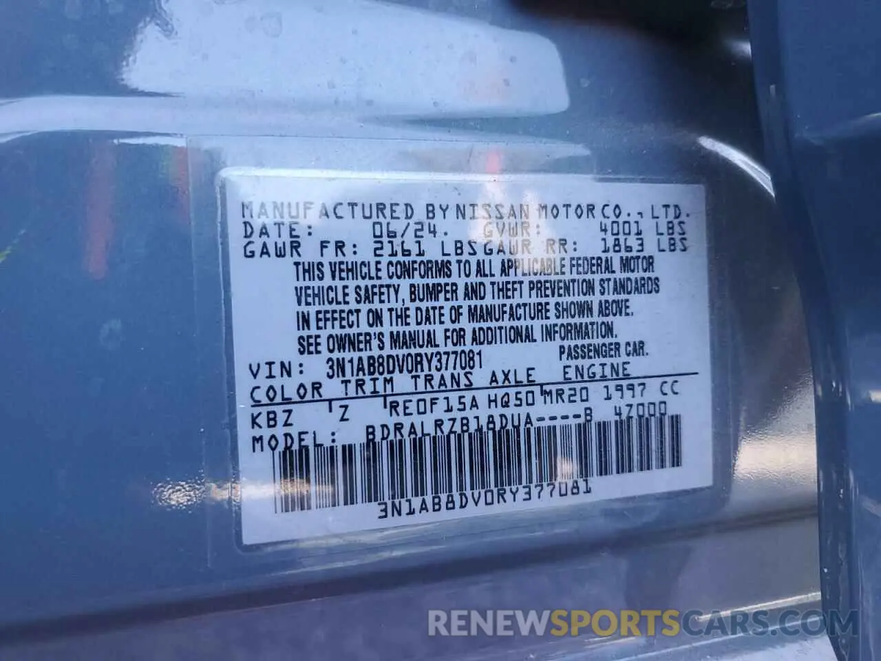 12 Photograph of a damaged car 3N1AB8DV0RY377081 NISSAN SENTRA 2024