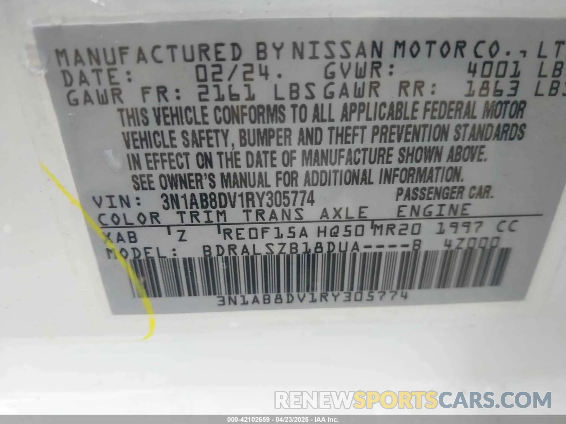 9 Фотография поврежденного автомобиля 3N1AB8DV1RY305774 NISSAN SENTRA 2024