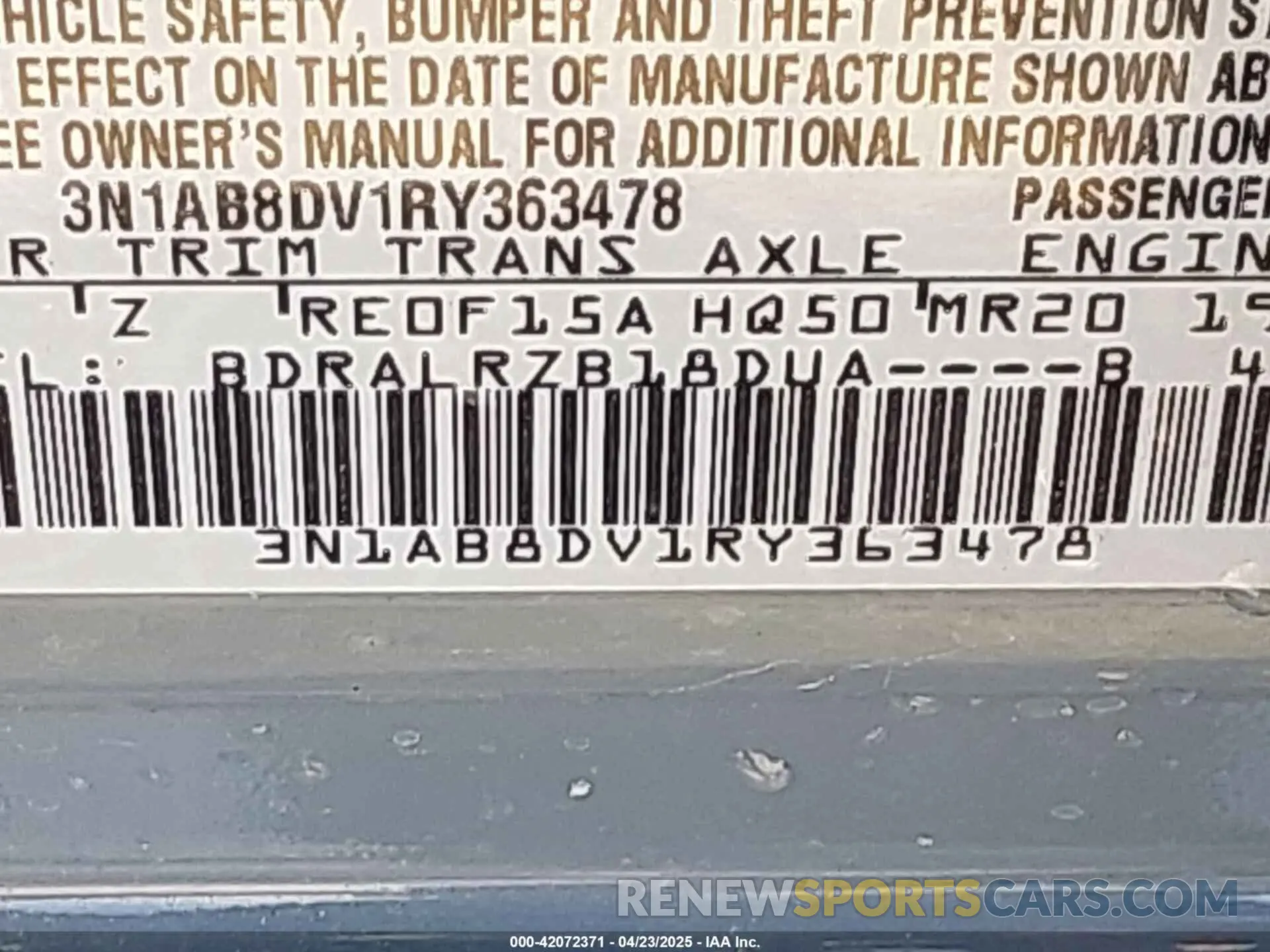 9 Фотография поврежденного автомобиля 3N1AB8DV1RY363478 NISSAN SENTRA 2024