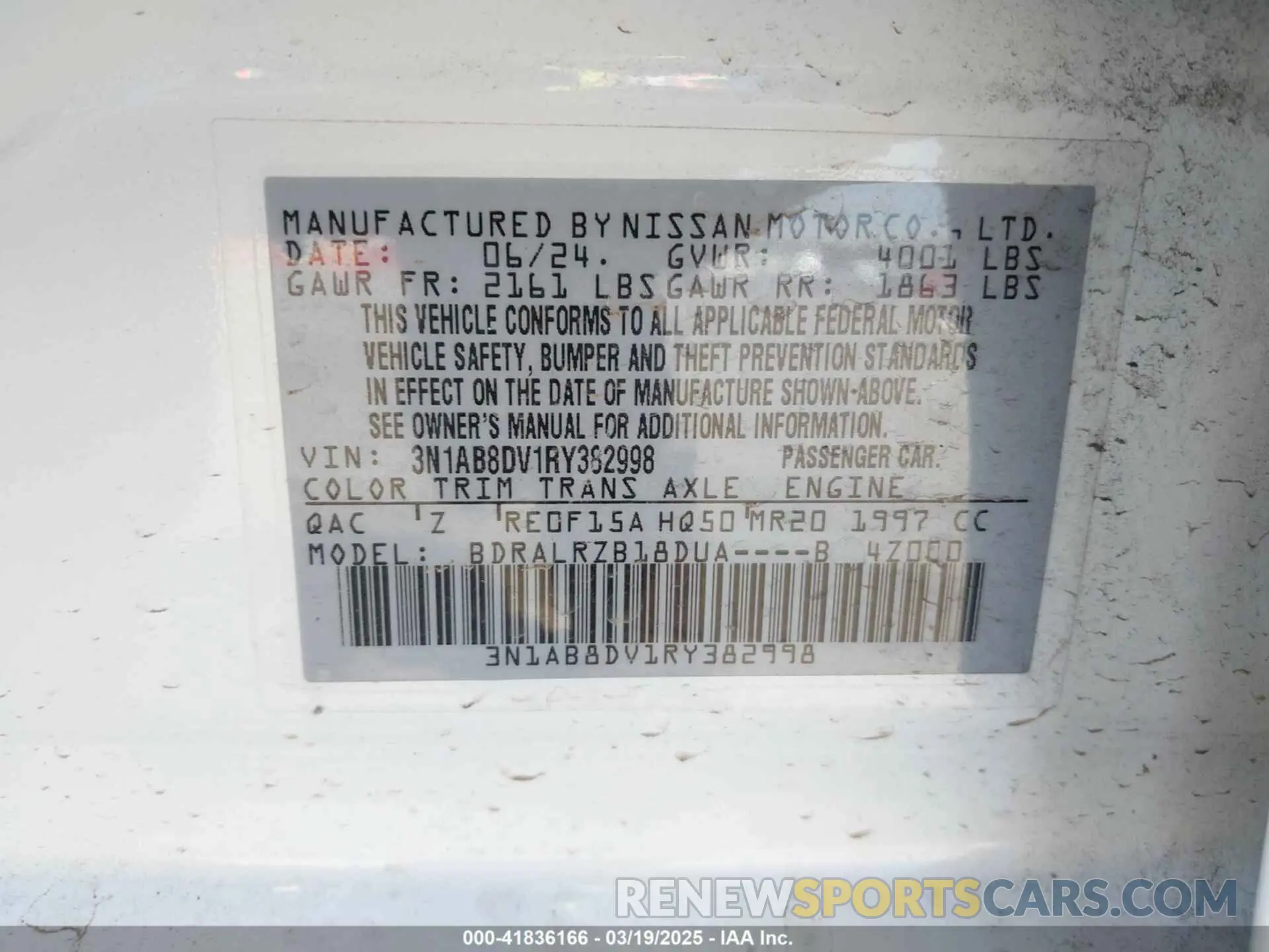 9 Photograph of a damaged car 3N1AB8DV1RY382998 NISSAN SENTRA 2024