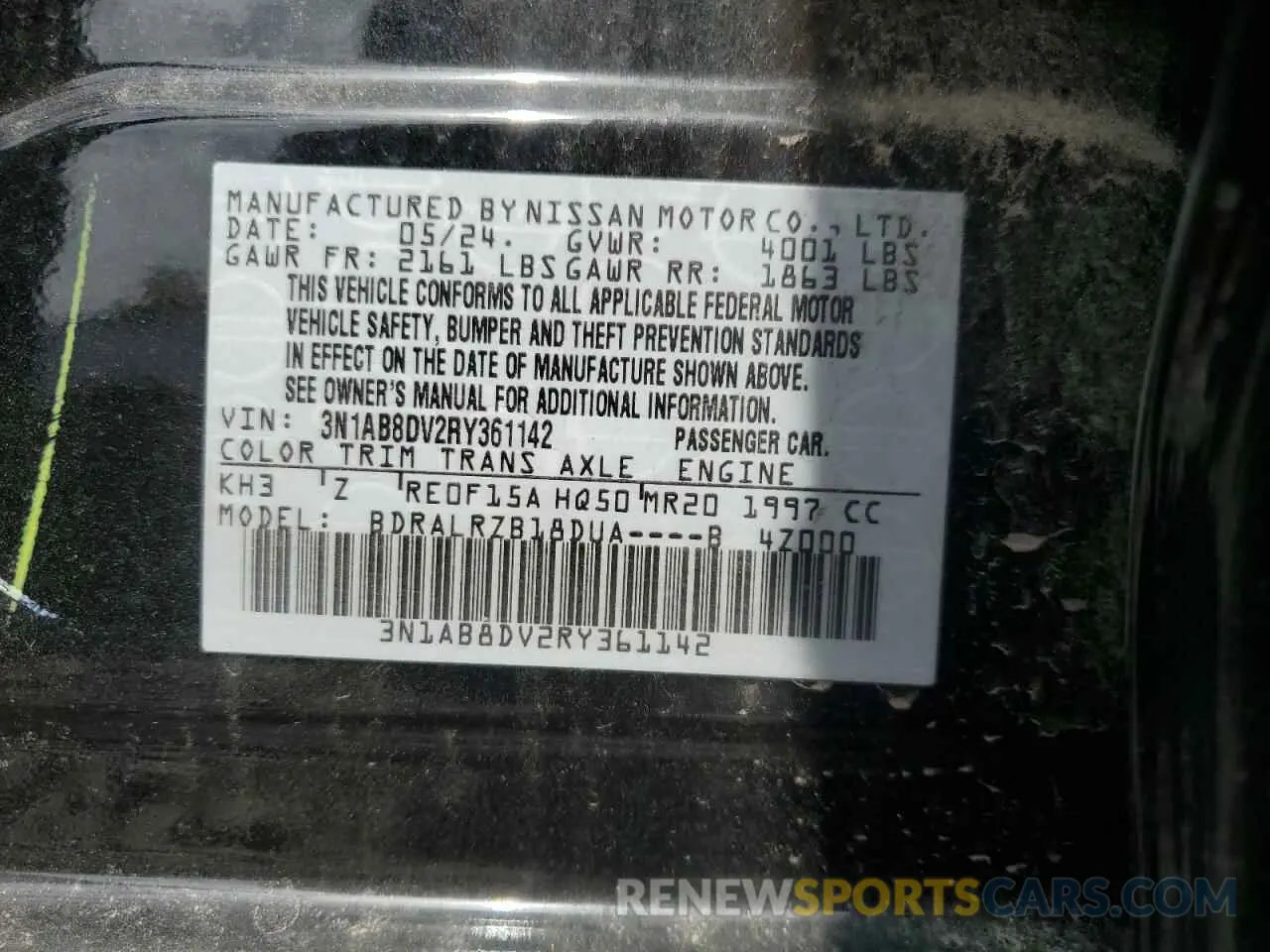 12 Photograph of a damaged car 3N1AB8DV2RY361142 NISSAN SENTRA 2024
