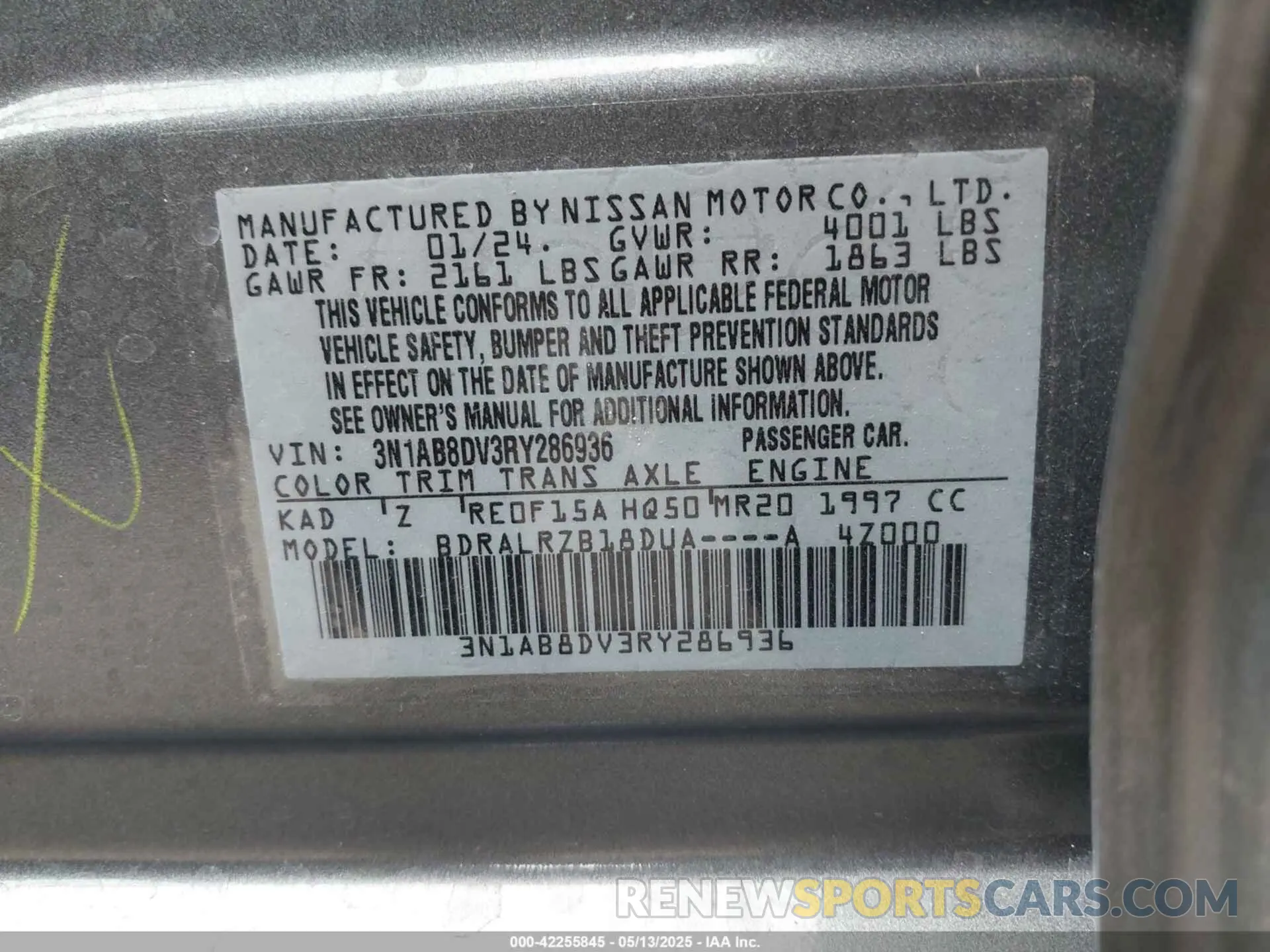 9 Photograph of a damaged car 3N1AB8DV3RY286936 NISSAN SENTRA 2024