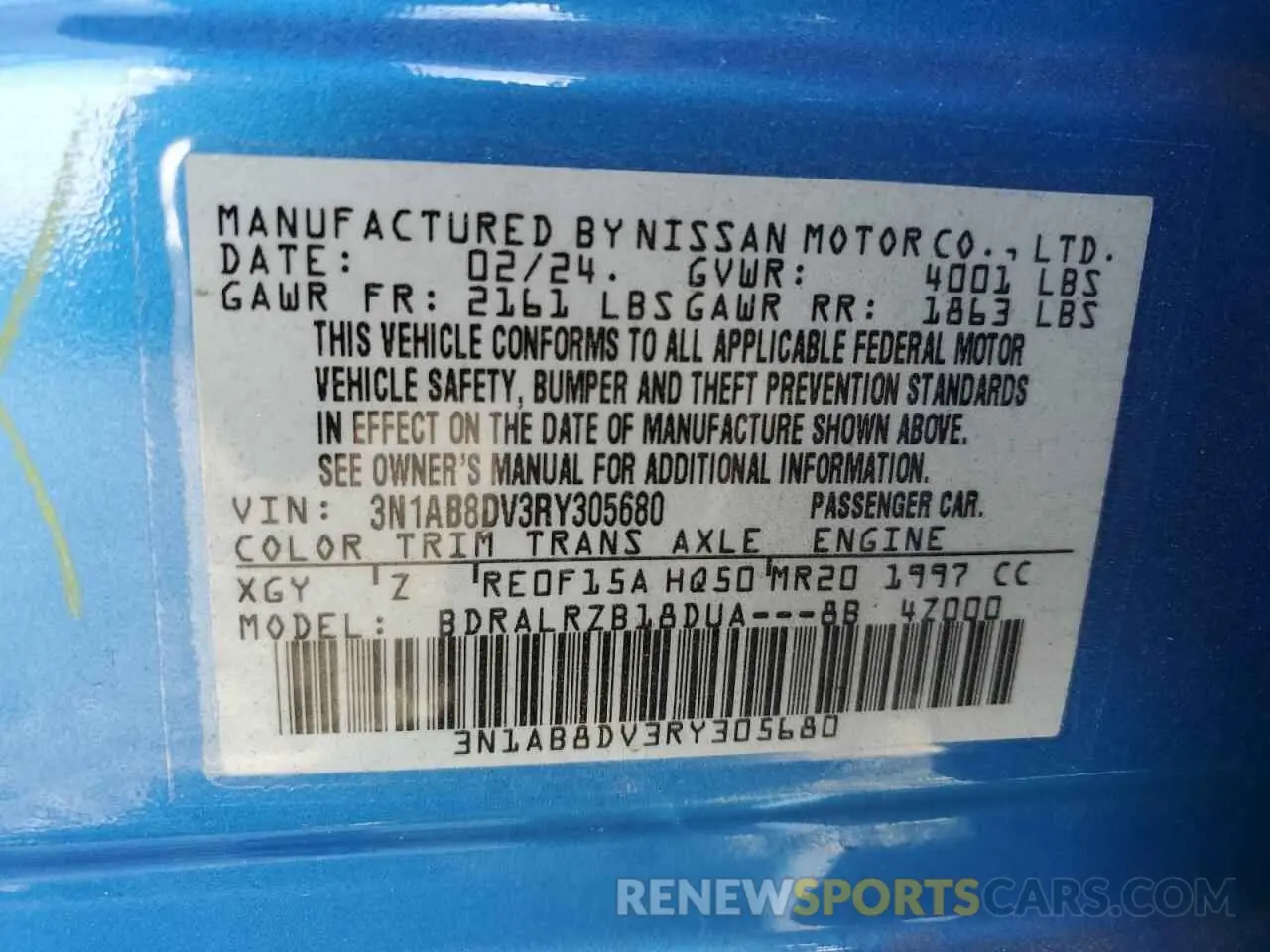 12 Photograph of a damaged car 3N1AB8DV3RY305680 NISSAN SENTRA 2024