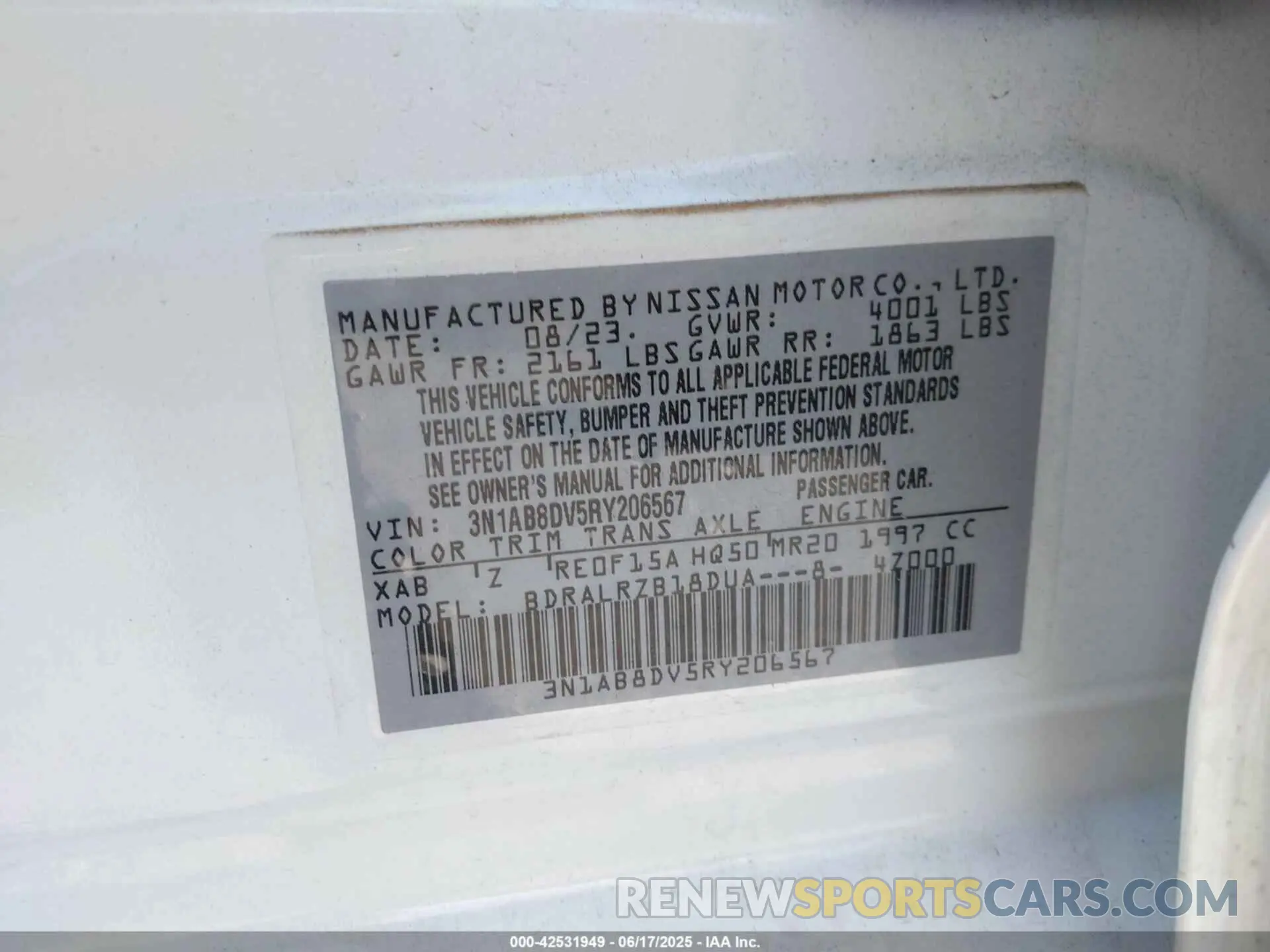 9 Photograph of a damaged car 3N1AB8DV5RY206567 NISSAN SENTRA 2024