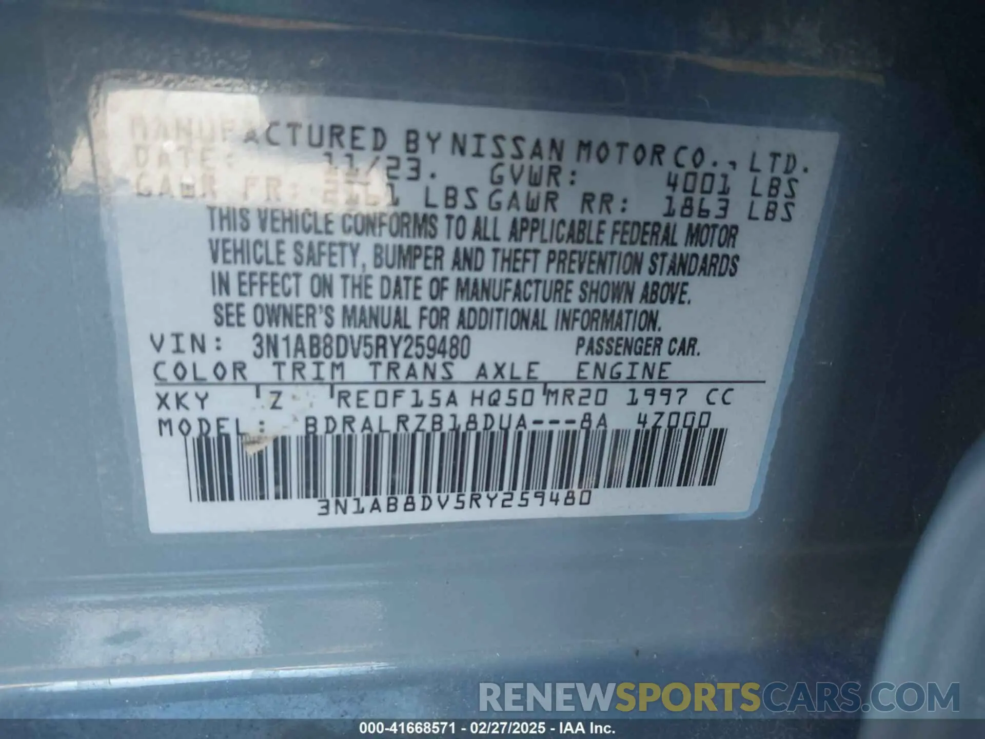 9 Фотография поврежденного автомобиля 3N1AB8DV5RY259480 NISSAN SENTRA 2024