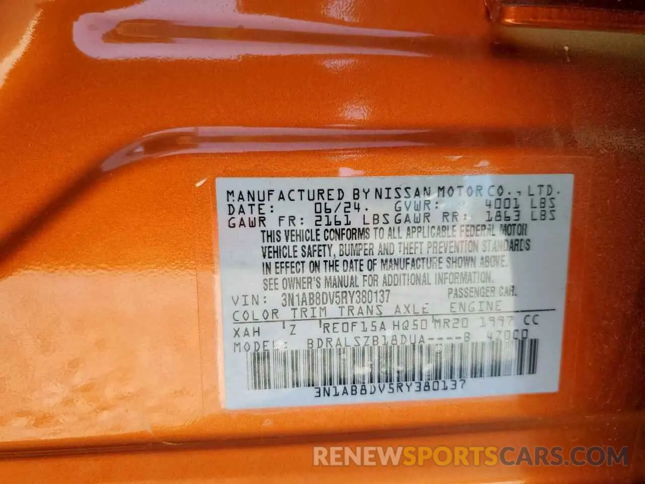 12 Photograph of a damaged car 3N1AB8DV5RY380137 NISSAN SENTRA 2024