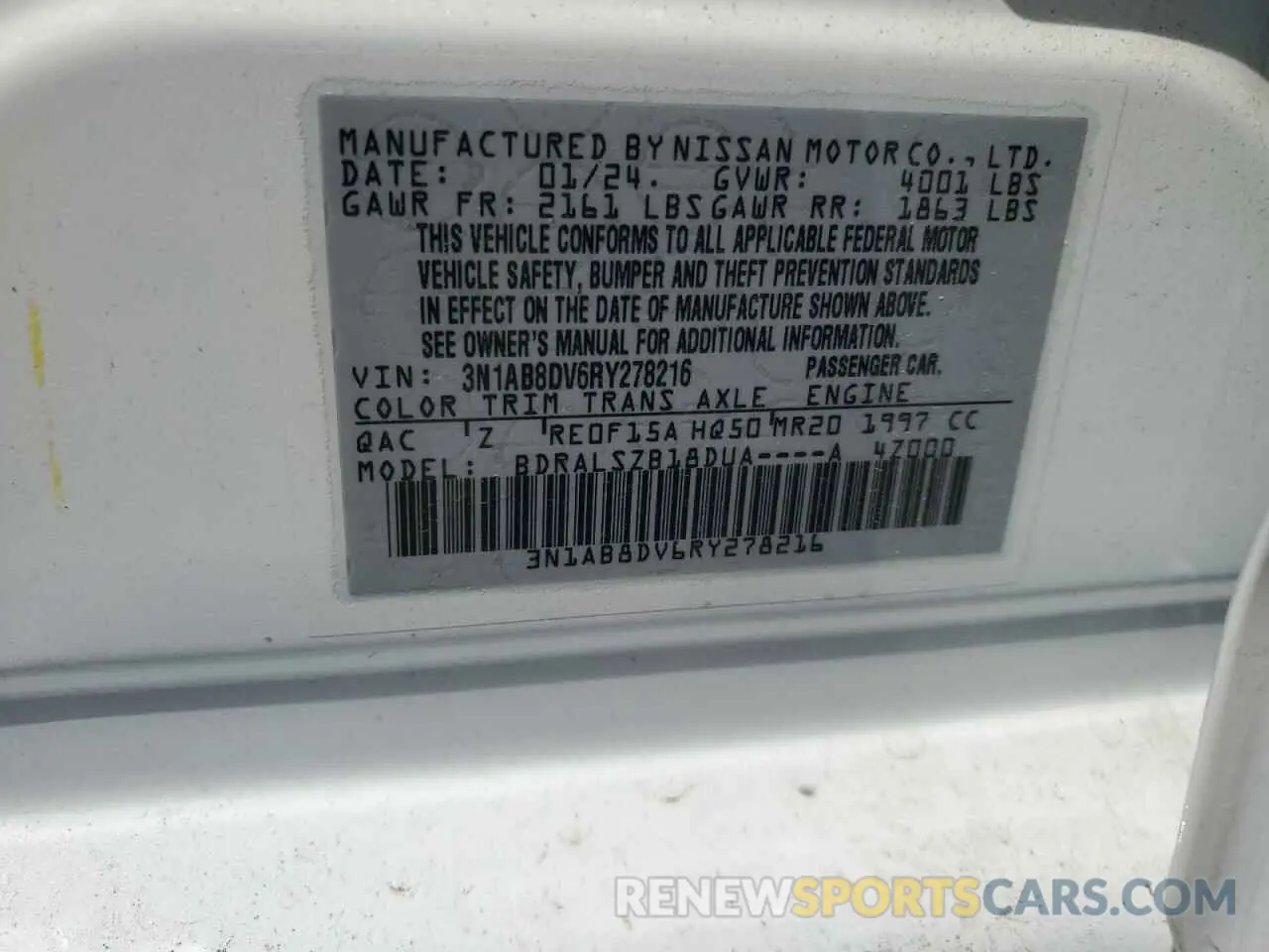 13 Фотография поврежденного автомобиля 3N1AB8DV6RY278216 NISSAN SENTRA 2024