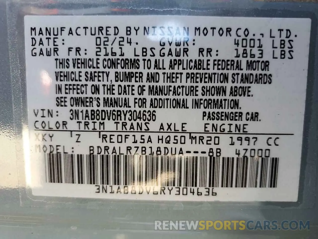 12 Фотография поврежденного автомобиля 3N1AB8DV6RY304636 NISSAN SENTRA 2024
