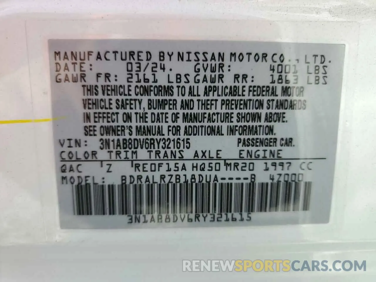 13 Фотография поврежденного автомобиля 3N1AB8DV6RY321615 NISSAN SENTRA 2024