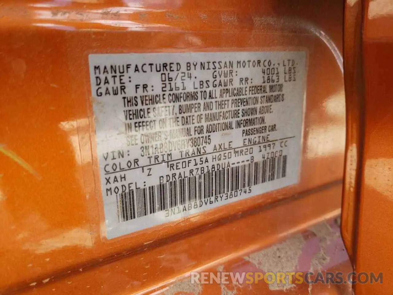 14 Photograph of a damaged car 3N1AB8DV6RY380745 NISSAN SENTRA 2024