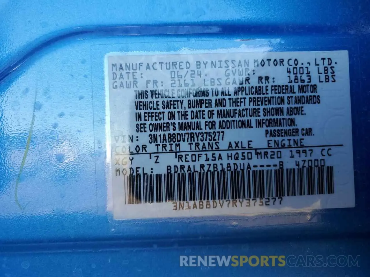 15 Photograph of a damaged car 3N1AB8DV7RY375277 NISSAN SENTRA 2024