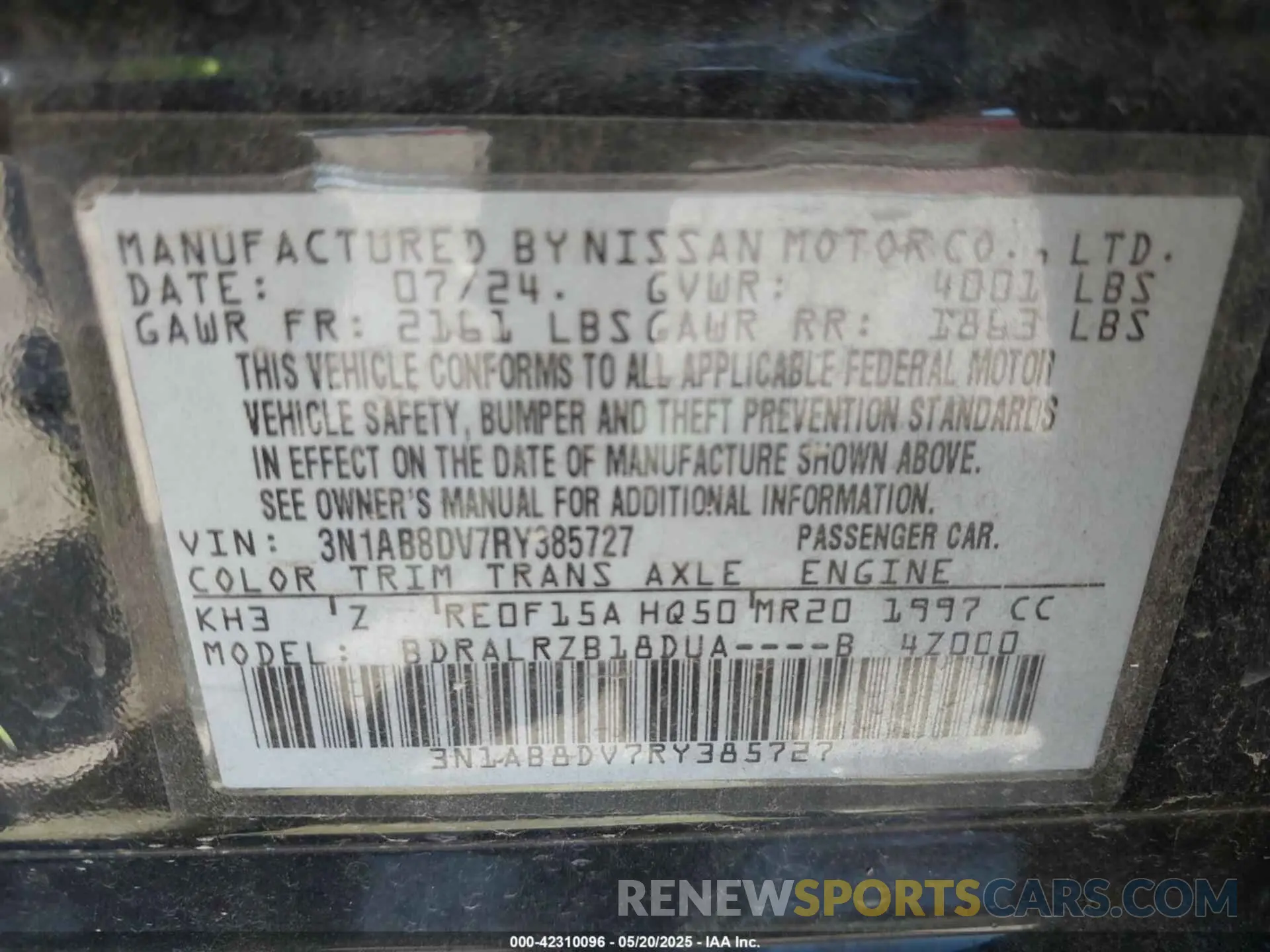 9 Photograph of a damaged car 3N1AB8DV7RY385727 NISSAN SENTRA 2024
