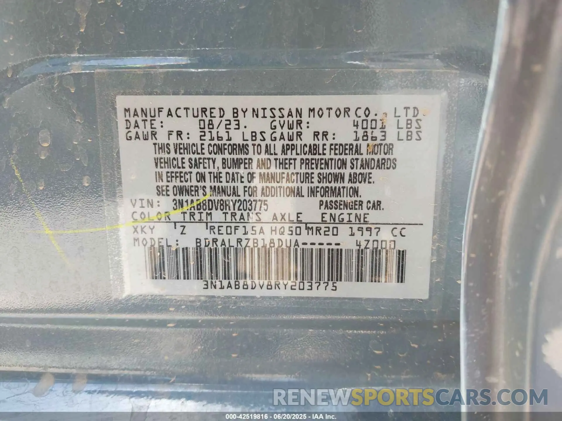 9 Фотография поврежденного автомобиля 3N1AB8DV8RY203775 NISSAN SENTRA 2024
