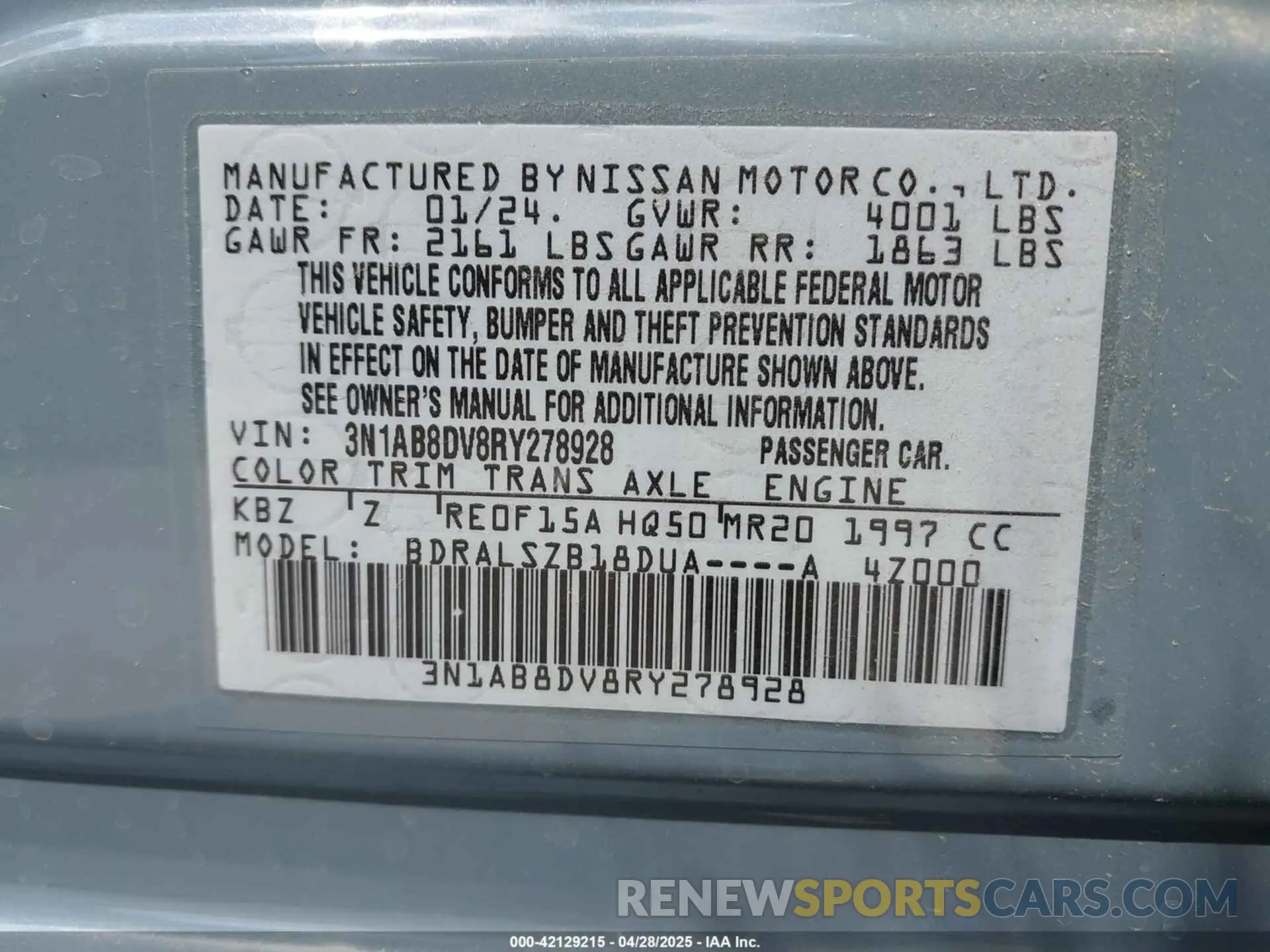 9 Photograph of a damaged car 3N1AB8DV8RY278928 NISSAN SENTRA 2024