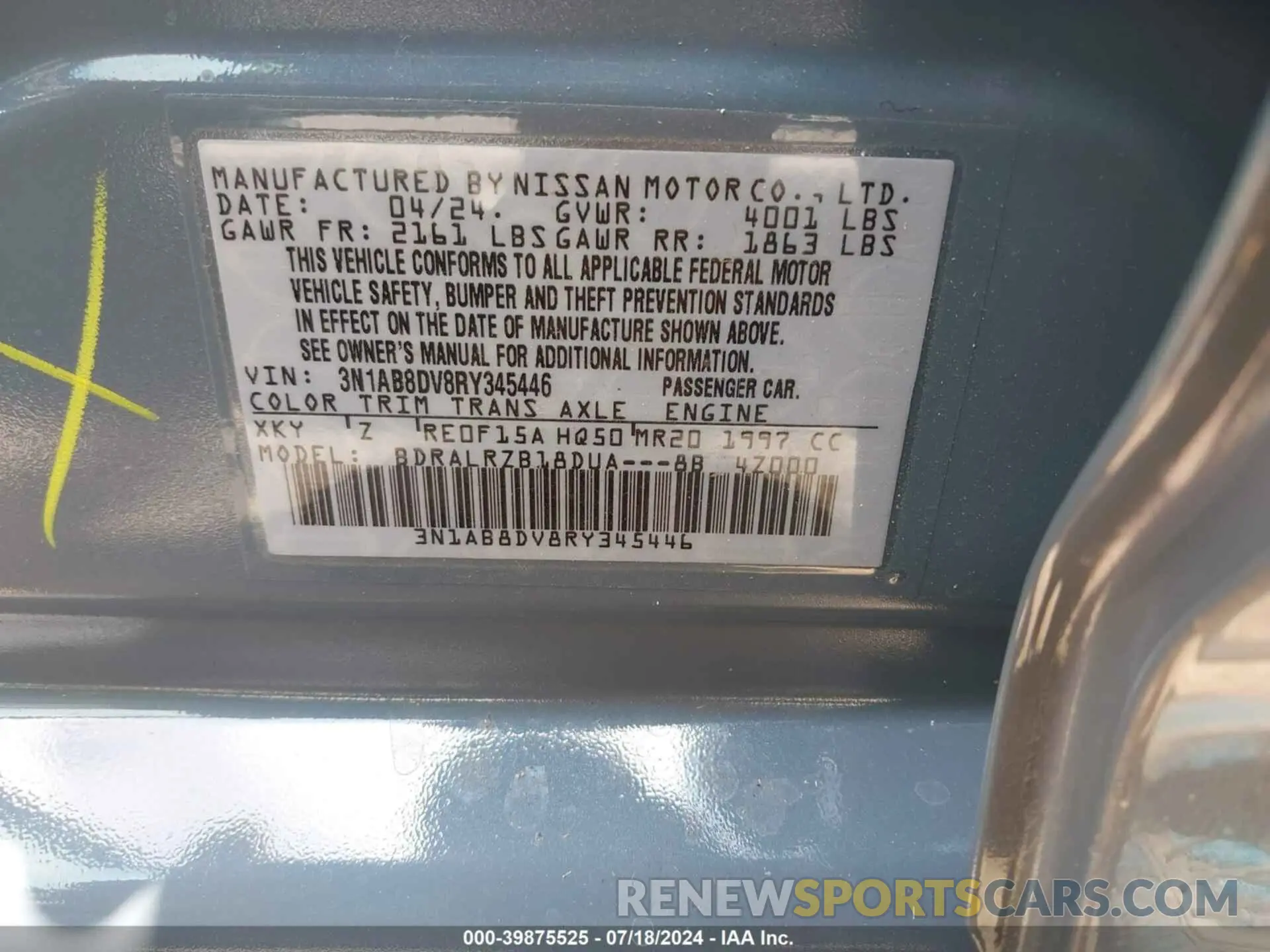 9 Фотография поврежденного автомобиля 3N1AB8DV8RY345446 NISSAN SENTRA 2024