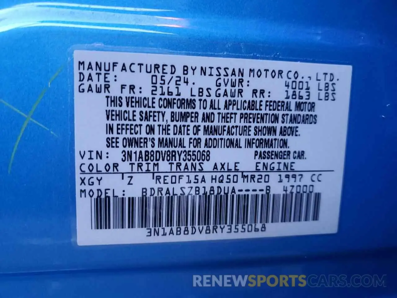 12 Photograph of a damaged car 3N1AB8DV8RY355068 NISSAN SENTRA 2024