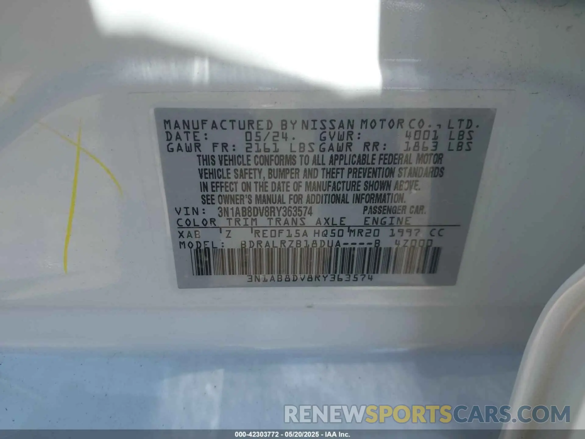 9 Photograph of a damaged car 3N1AB8DV8RY363574 NISSAN SENTRA 2024