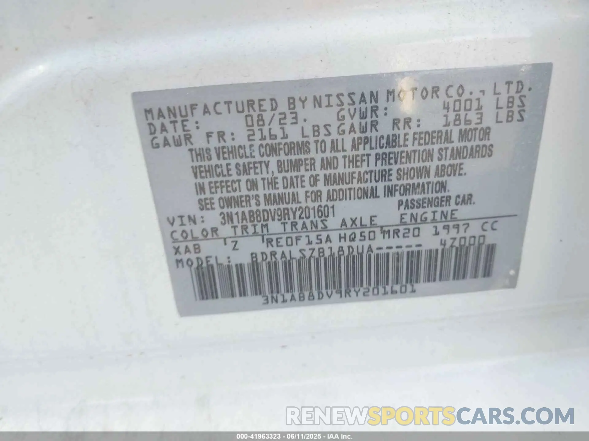 9 Photograph of a damaged car 3N1AB8DV9RY201601 NISSAN SENTRA 2024
