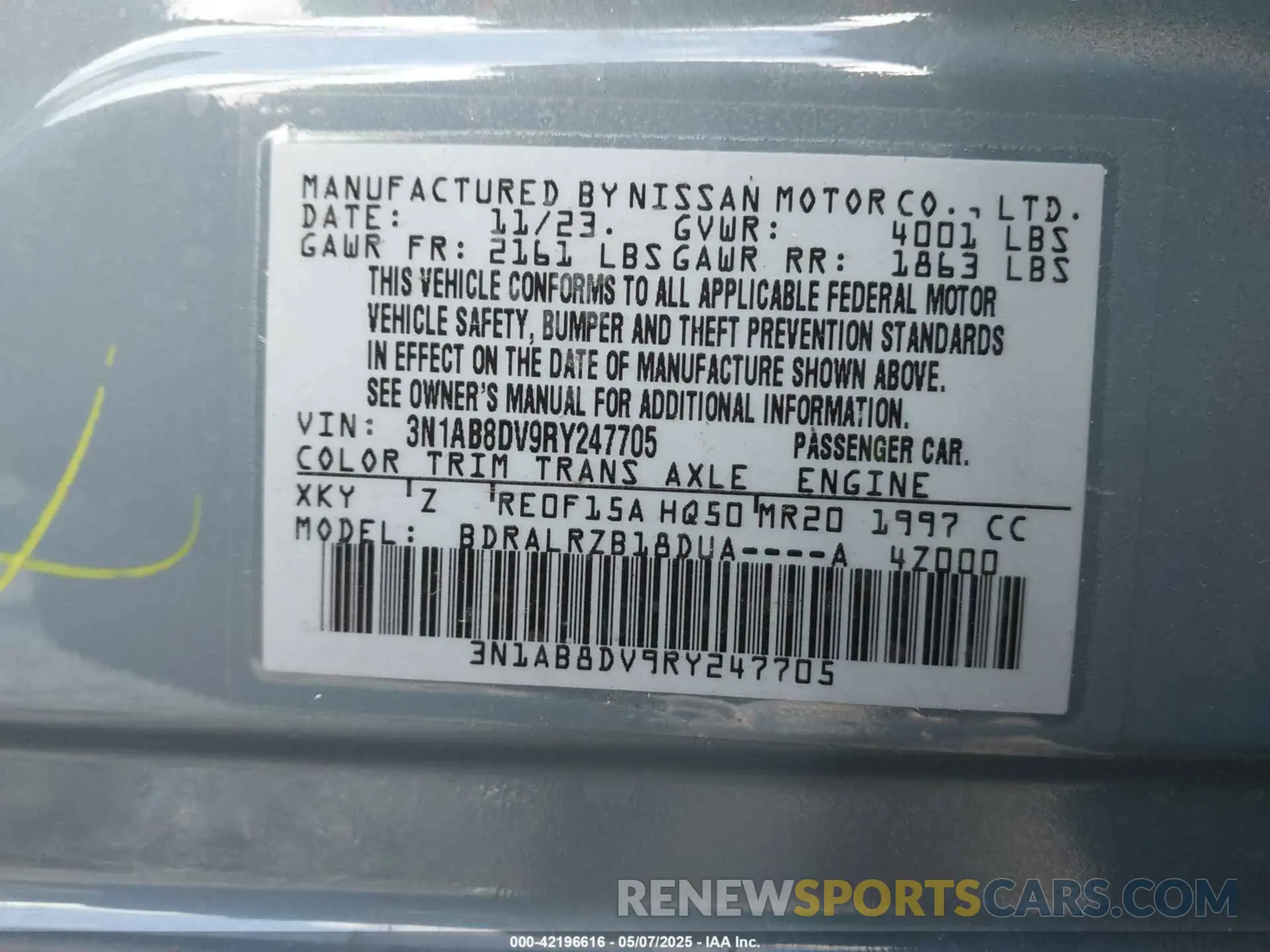 9 Photograph of a damaged car 3N1AB8DV9RY247705 NISSAN SENTRA 2024