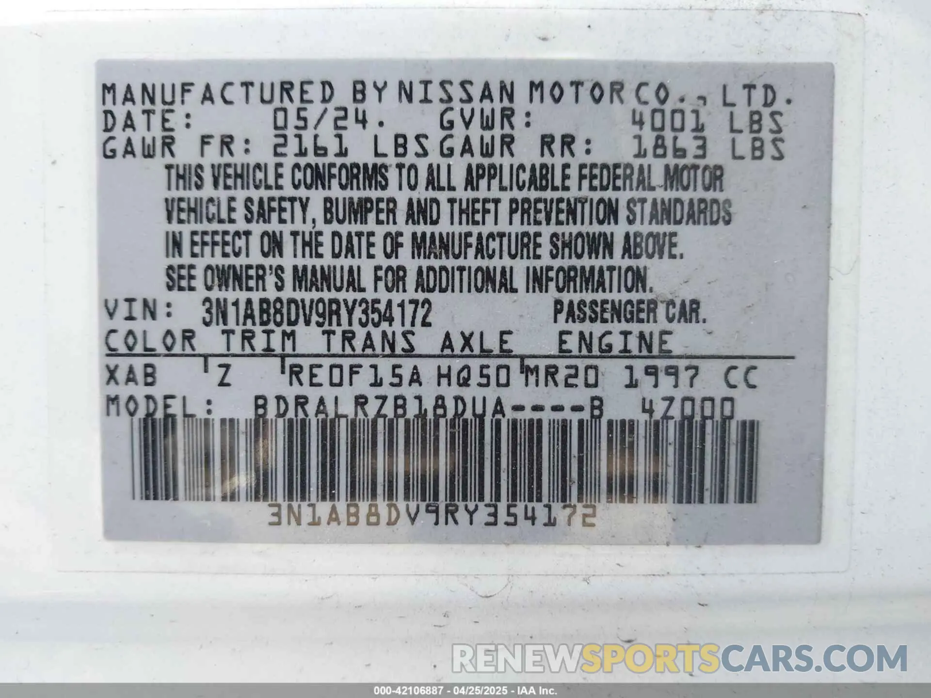 9 Photograph of a damaged car 3N1AB8DV9RY354172 NISSAN SENTRA 2024
