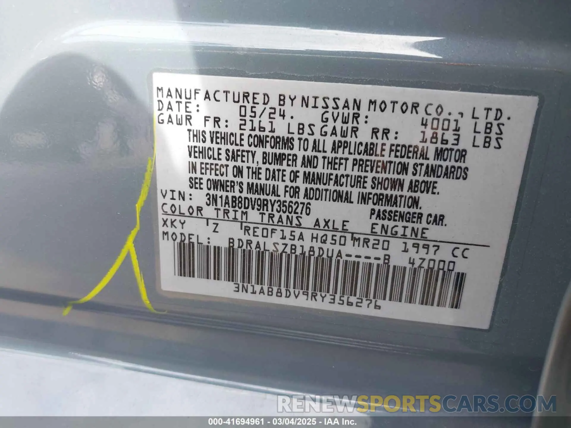 9 Фотография поврежденного автомобиля 3N1AB8DV9RY356276 NISSAN SENTRA 2024