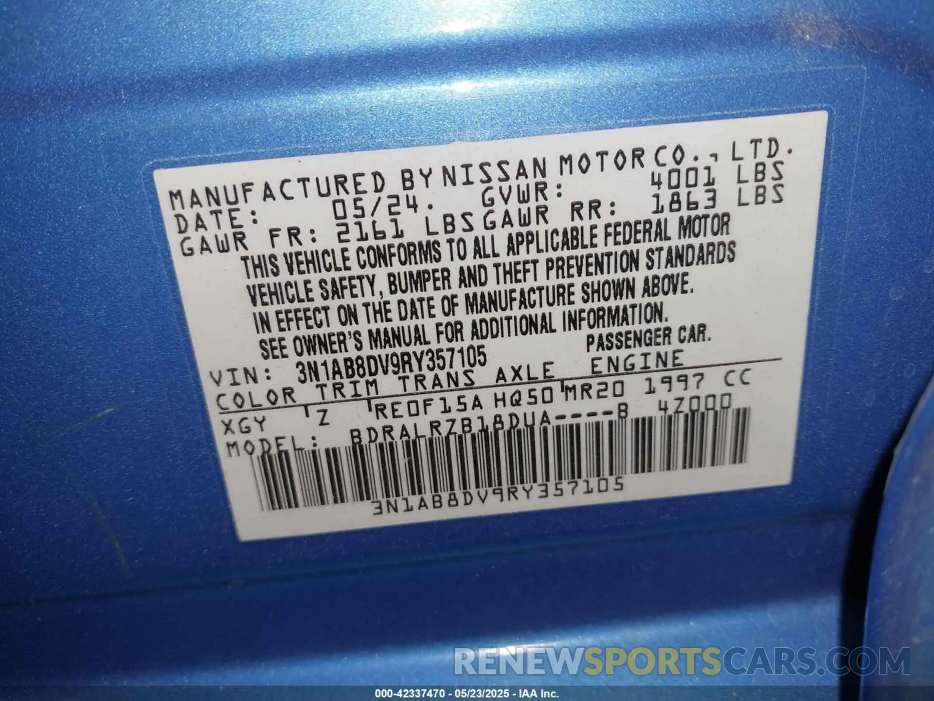 9 Фотография поврежденного автомобиля 3N1AB8DV9RY357105 NISSAN SENTRA 2024