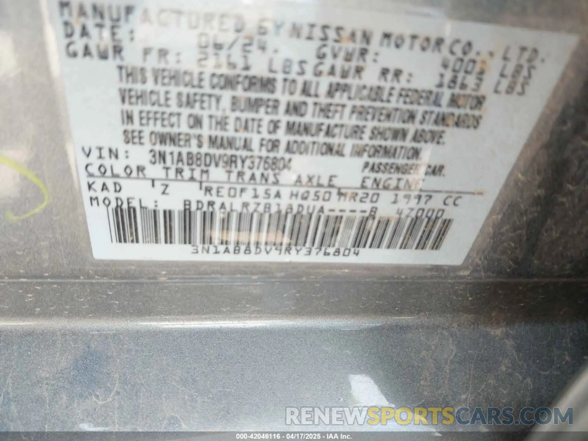 9 Photograph of a damaged car 3N1AB8DV9RY376804 NISSAN SENTRA 2024