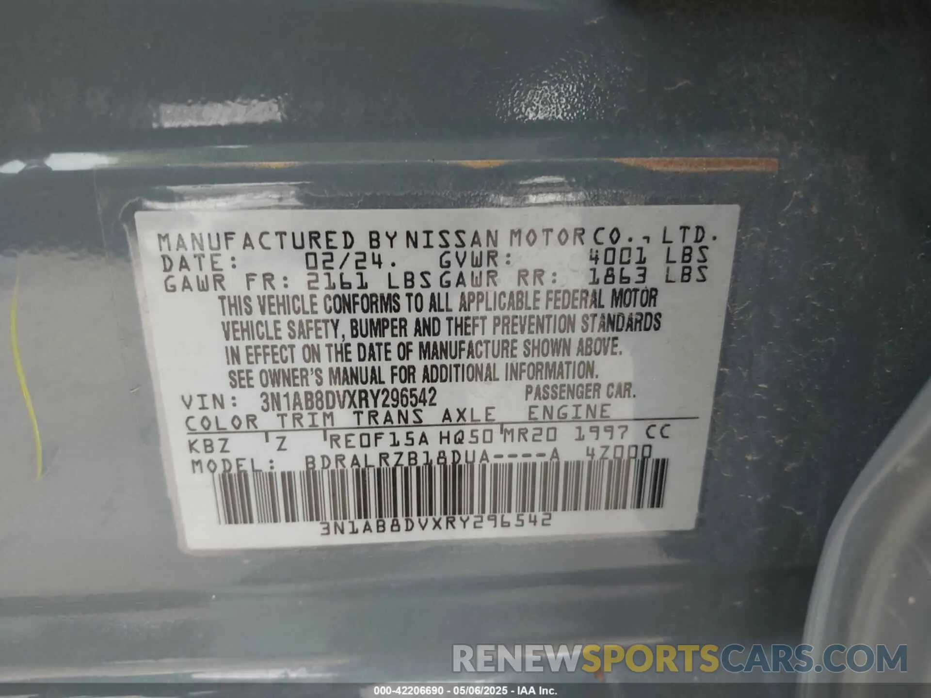 9 Photograph of a damaged car 3N1AB8DVXRY296542 NISSAN SENTRA 2024