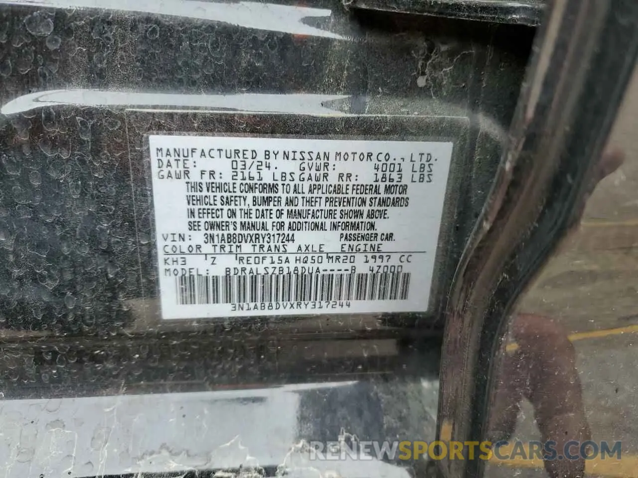 13 Photograph of a damaged car 3N1AB8DVXRY317244 NISSAN SENTRA 2024