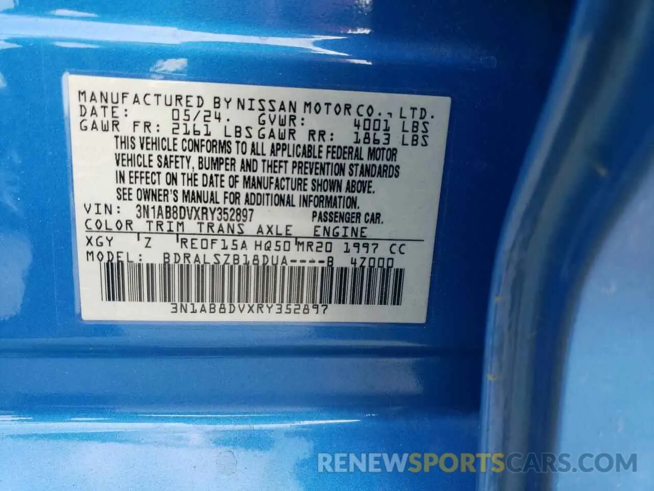 13 Фотография поврежденного автомобиля 3N1AB8DVXRY352897 NISSAN SENTRA 2024