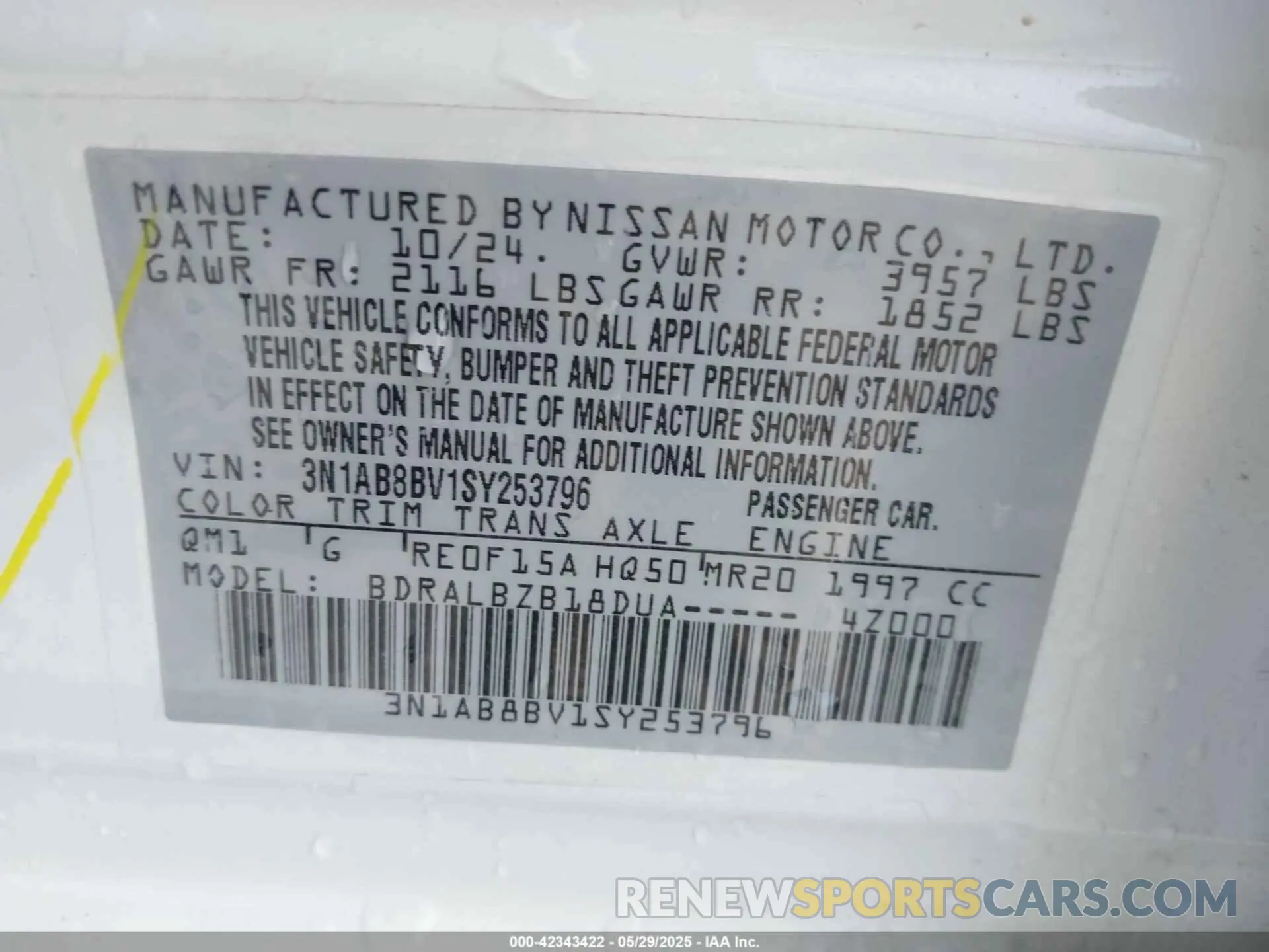 9 Photograph of a damaged car 3N1AB8BV1SY253796 NISSAN SENTRA 2025
