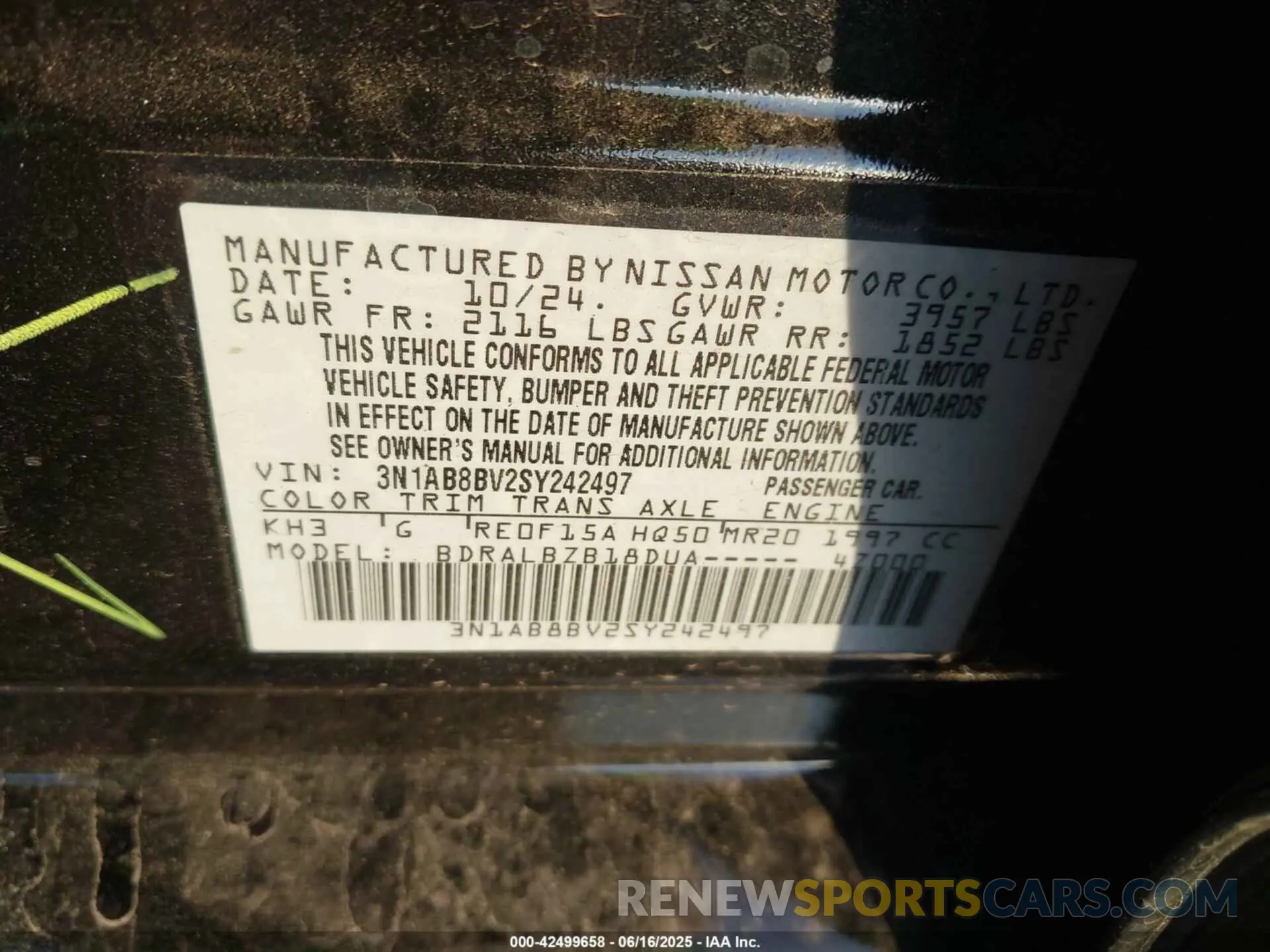 9 Photograph of a damaged car 3N1AB8BV2SY242497 NISSAN SENTRA 2025