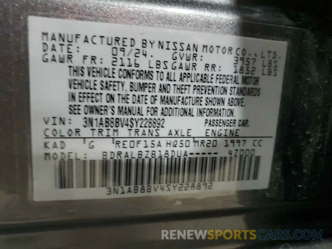 12 Photograph of a damaged car 3N1AB8BV4SY228892 NISSAN SENTRA 2025