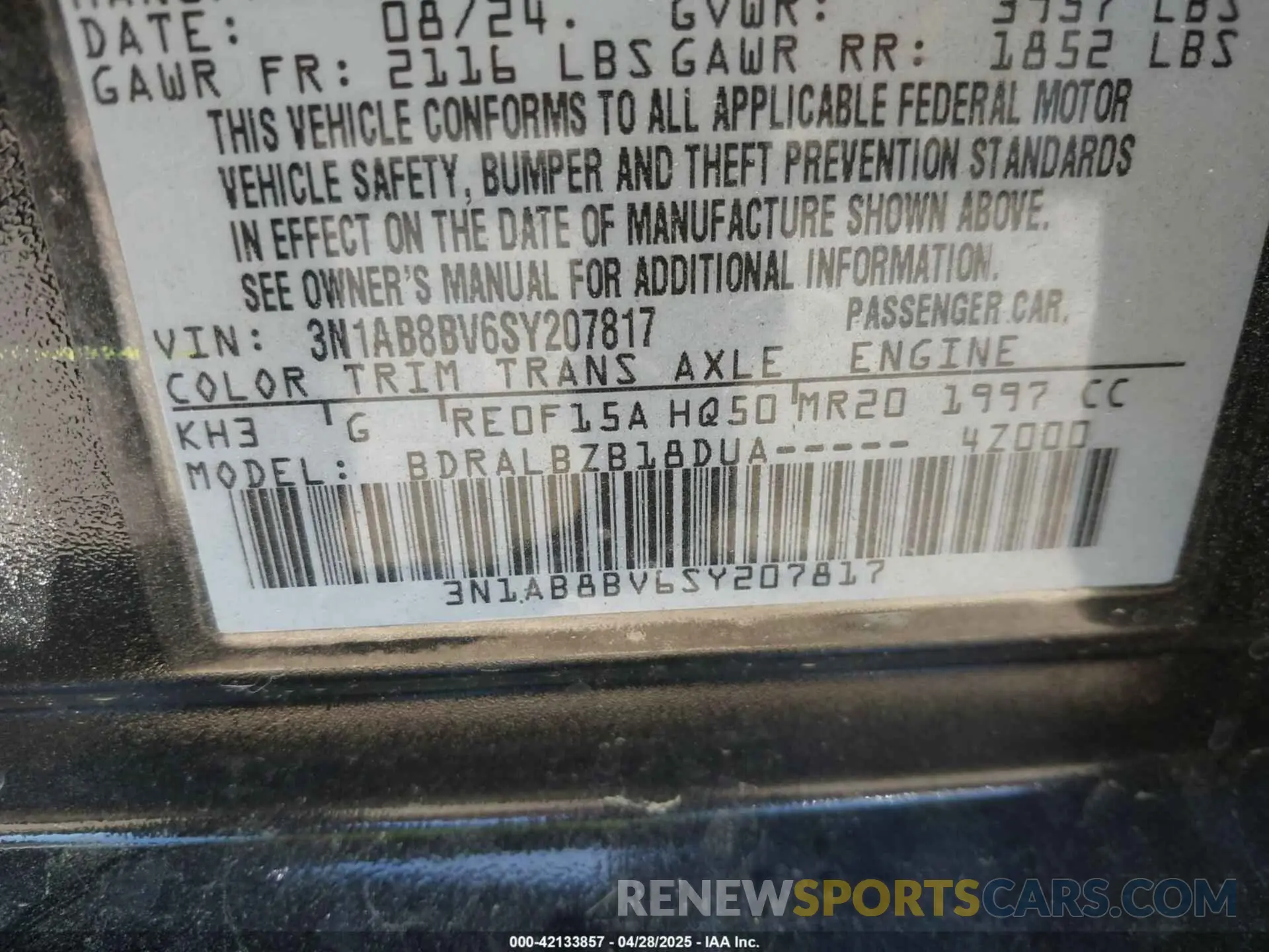 9 Фотография поврежденного автомобиля 3N1AB8BV6SY207817 NISSAN SENTRA 2025