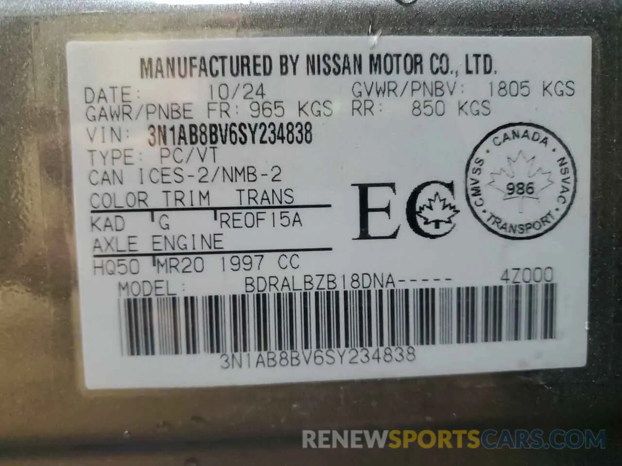 12 Фотография поврежденного автомобиля 3N1AB8BV6SY234838 NISSAN SENTRA 2025