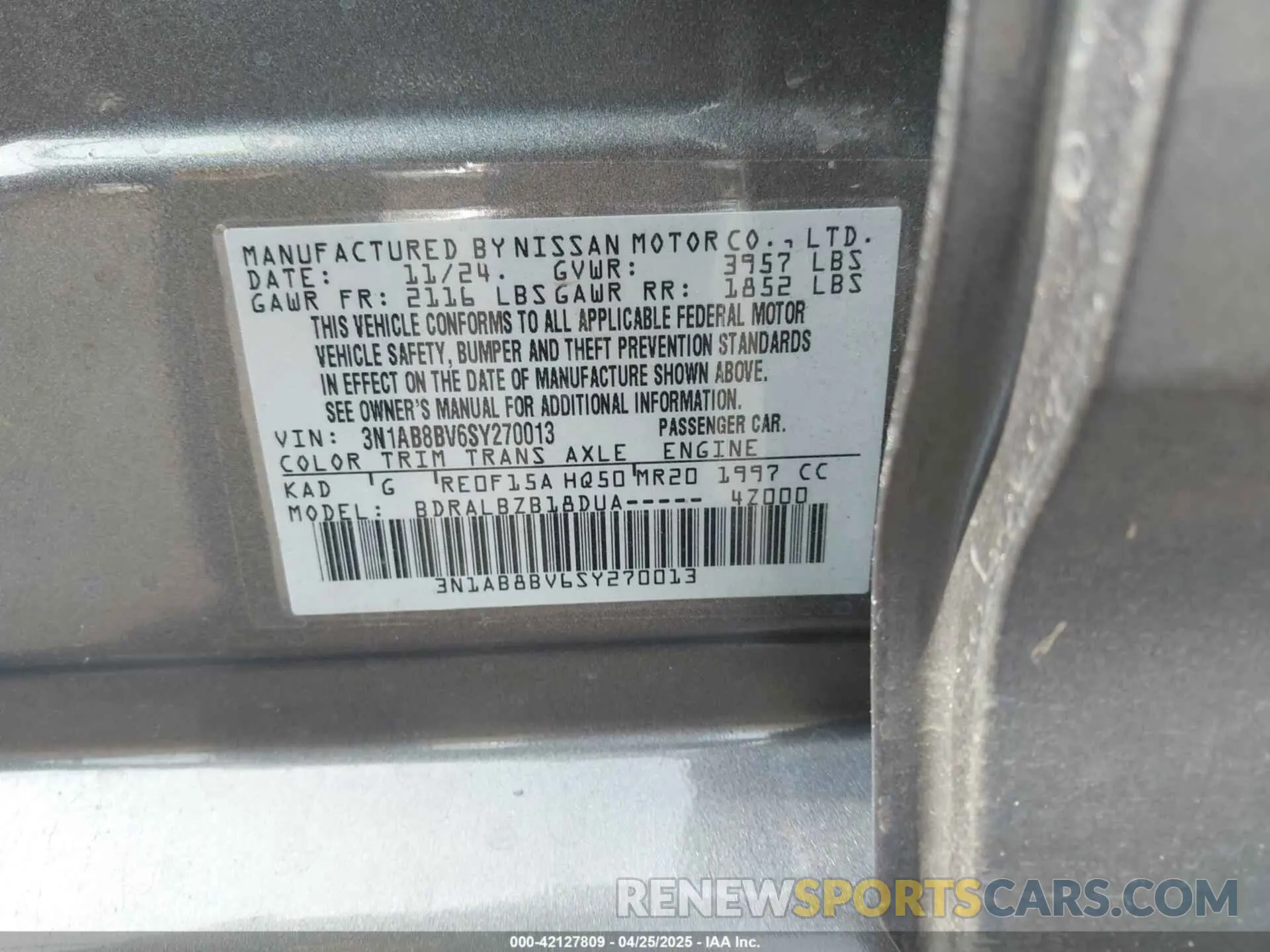 9 Фотография поврежденного автомобиля 3N1AB8BV6SY270013 NISSAN SENTRA 2025