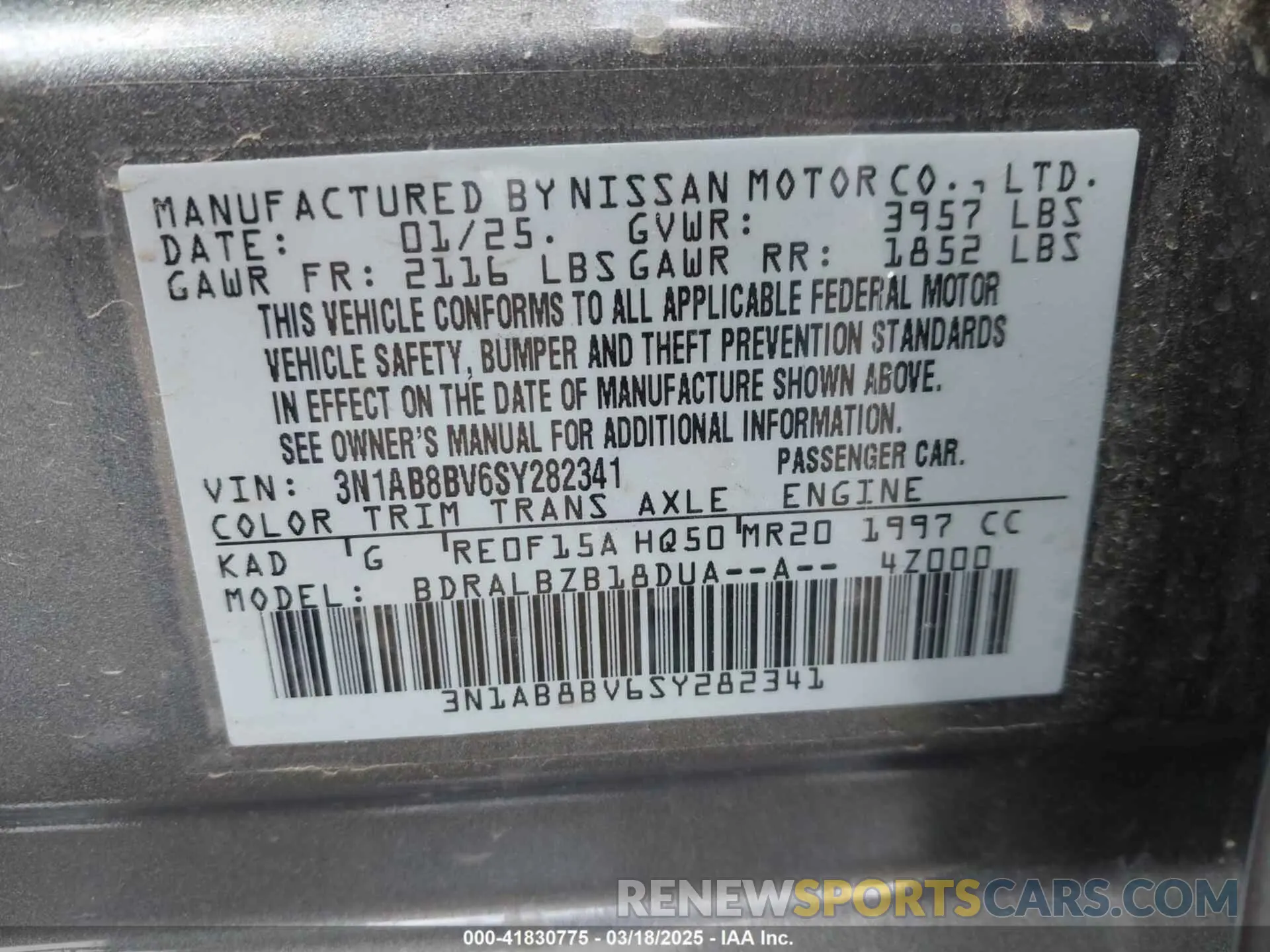 9 Photograph of a damaged car 3N1AB8BV6SY282341 NISSAN SENTRA 2025