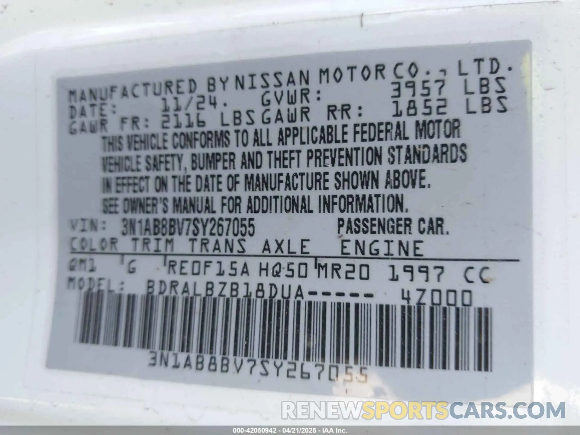 9 Фотография поврежденного автомобиля 3N1AB8BV7SY267055 NISSAN SENTRA 2025
