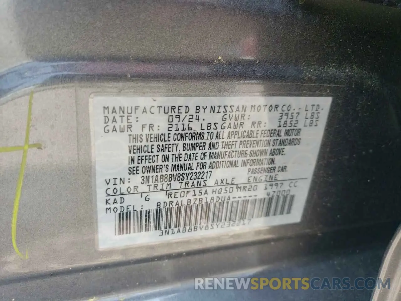 12 Фотография поврежденного автомобиля 3N1AB8BV8SY232217 NISSAN SENTRA 2025