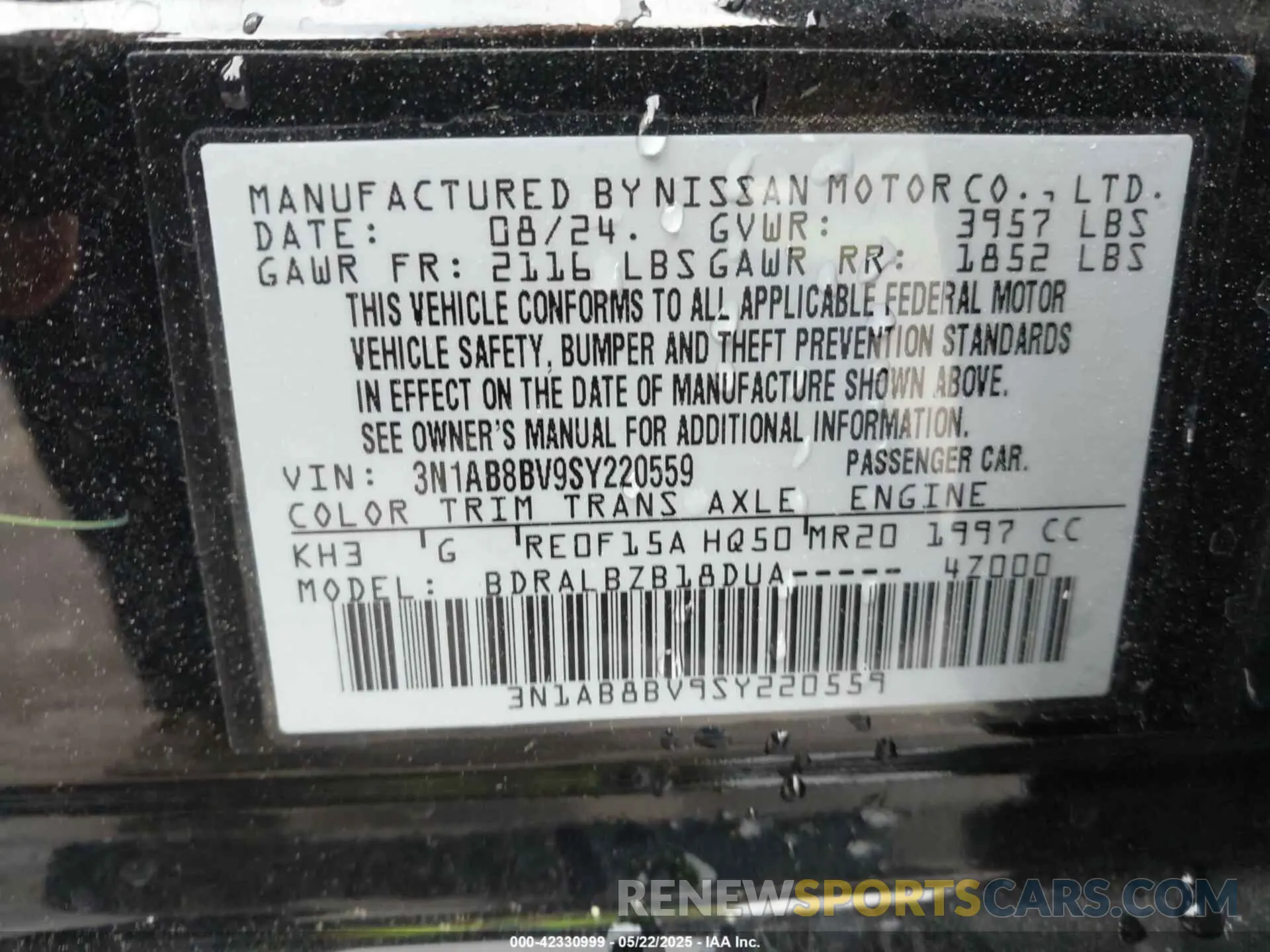 8 Photograph of a damaged car 3N1AB8BV9SY220559 NISSAN SENTRA 2025