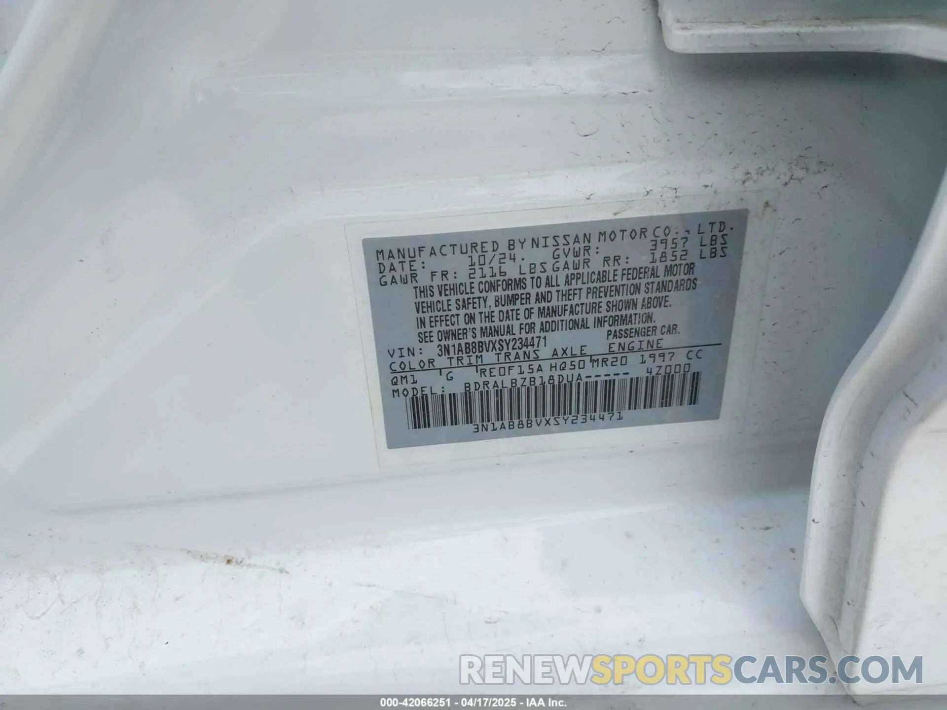 9 Photograph of a damaged car 3N1AB8BVXSY234471 NISSAN SENTRA 2025