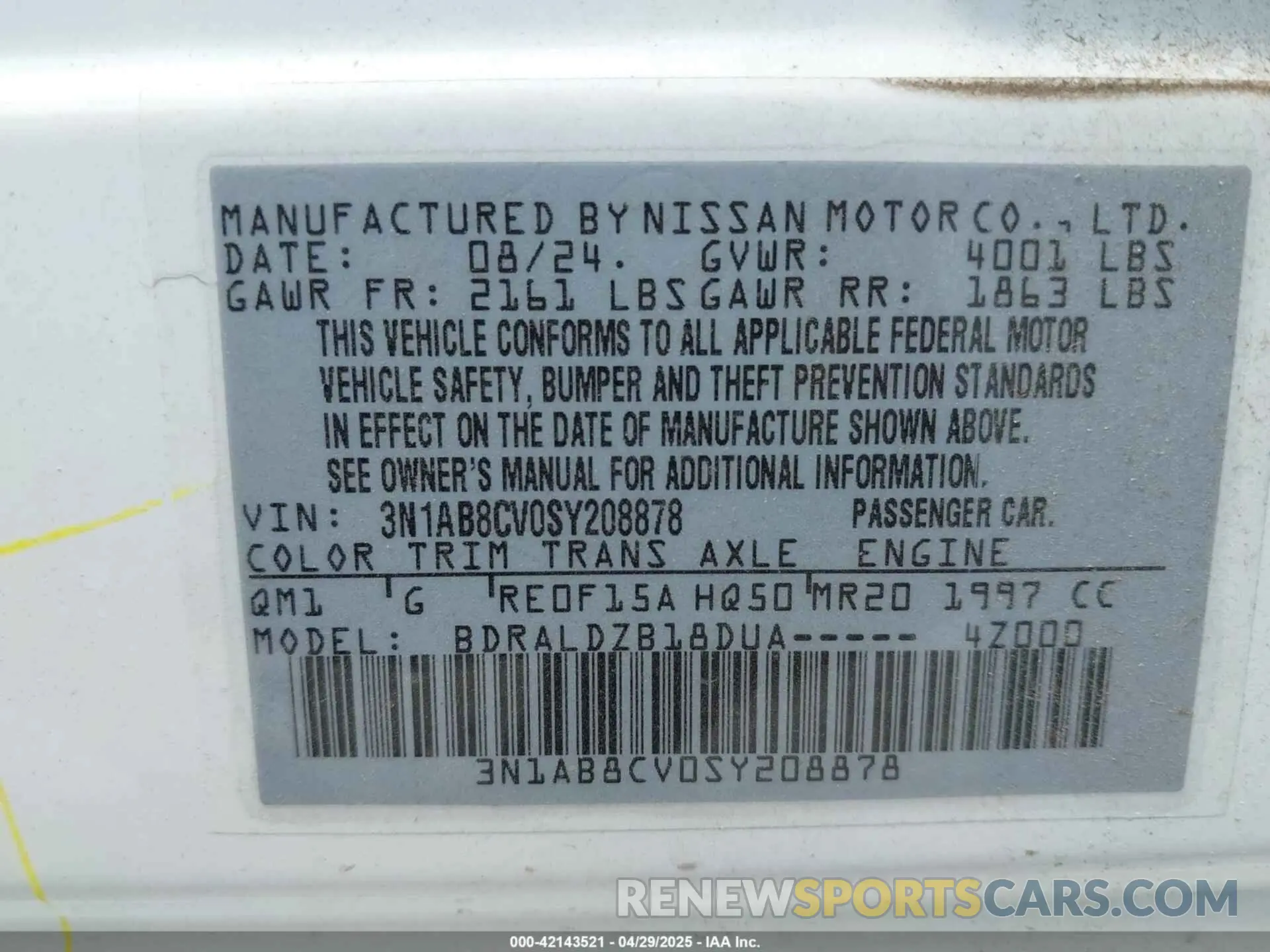 9 Фотография поврежденного автомобиля 3N1AB8CV0SY208878 NISSAN SENTRA 2025