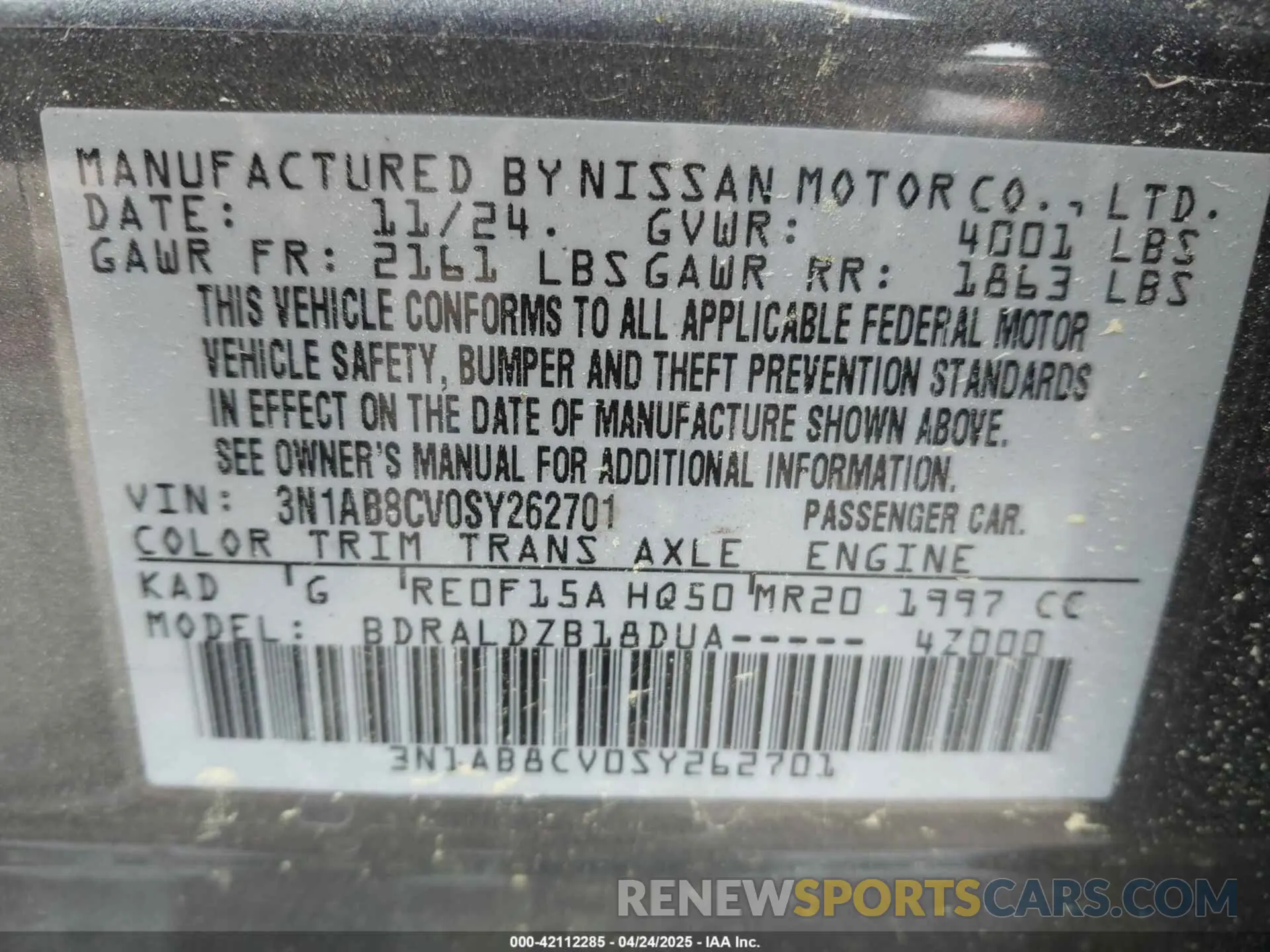 9 Фотография поврежденного автомобиля 3N1AB8CV0SY262701 NISSAN SENTRA 2025