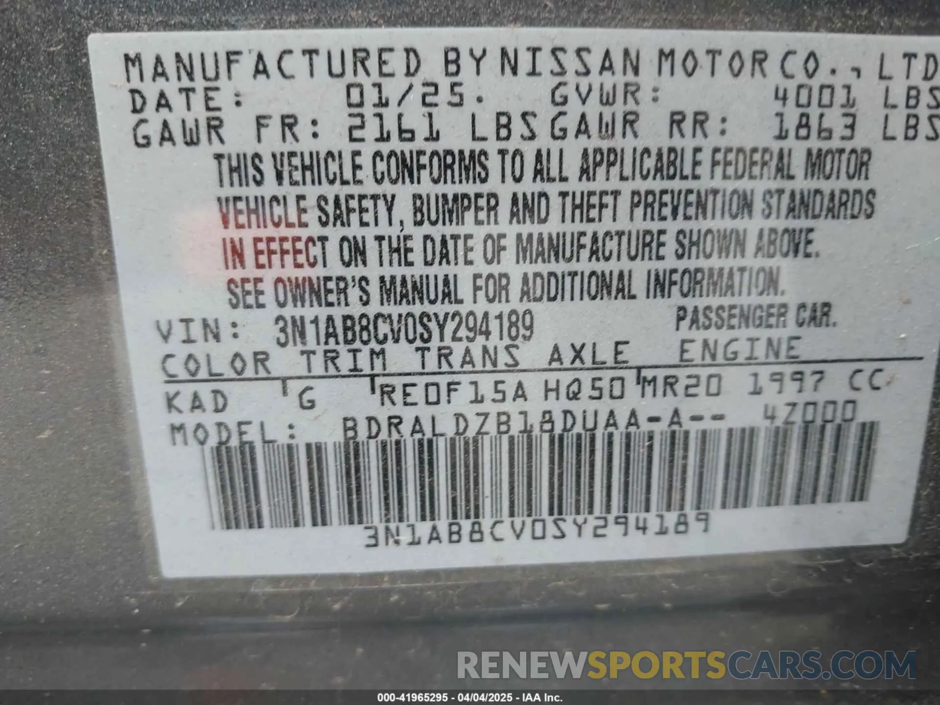 9 Фотография поврежденного автомобиля 3N1AB8CV0SY294189 NISSAN SENTRA 2025
