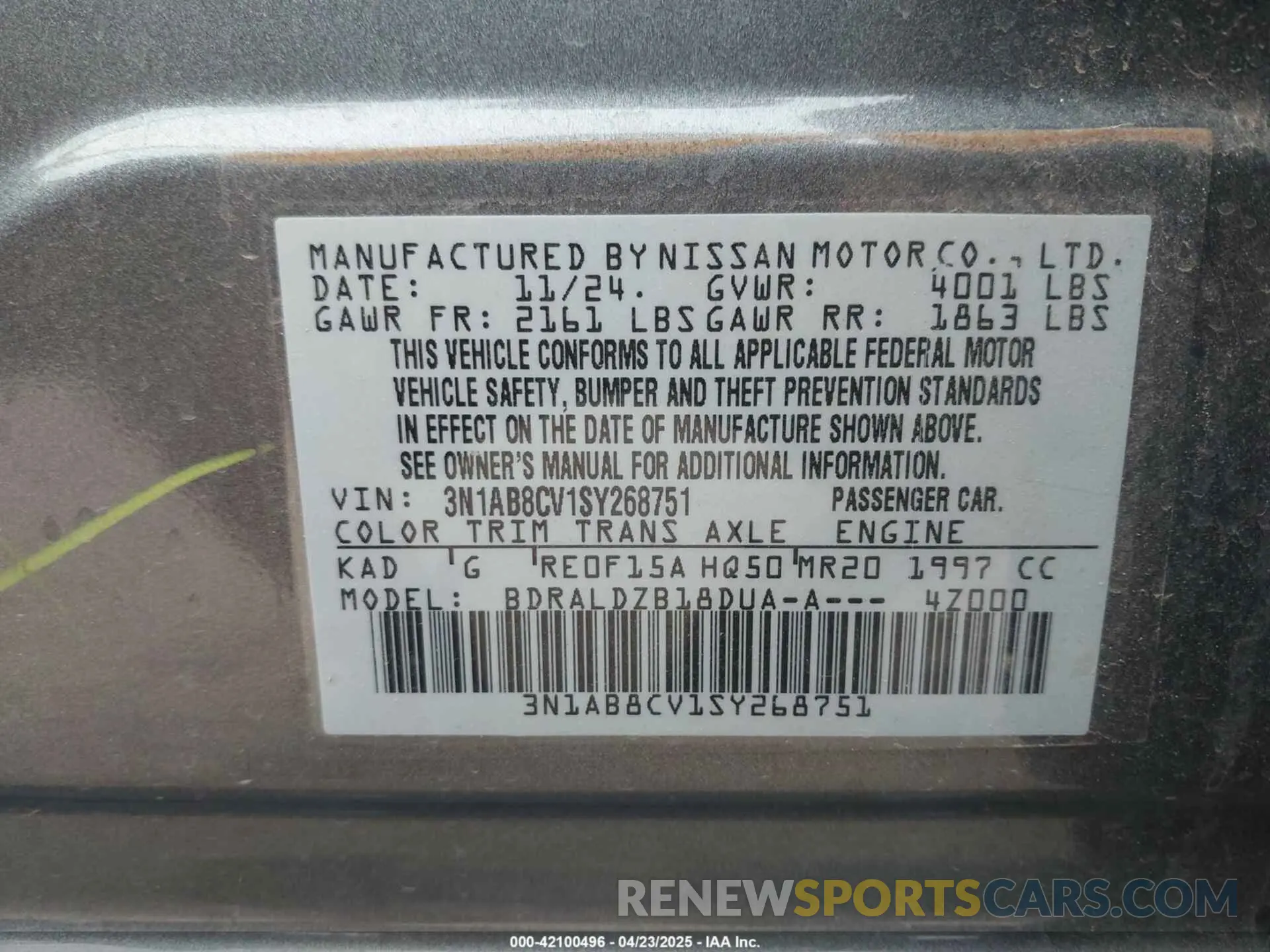 9 Фотография поврежденного автомобиля 3N1AB8CV1SY268751 NISSAN SENTRA 2025