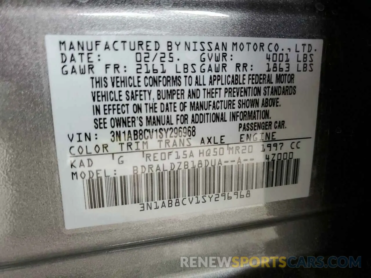 13 Photograph of a damaged car 3N1AB8CV1SY296968 NISSAN SENTRA 2025