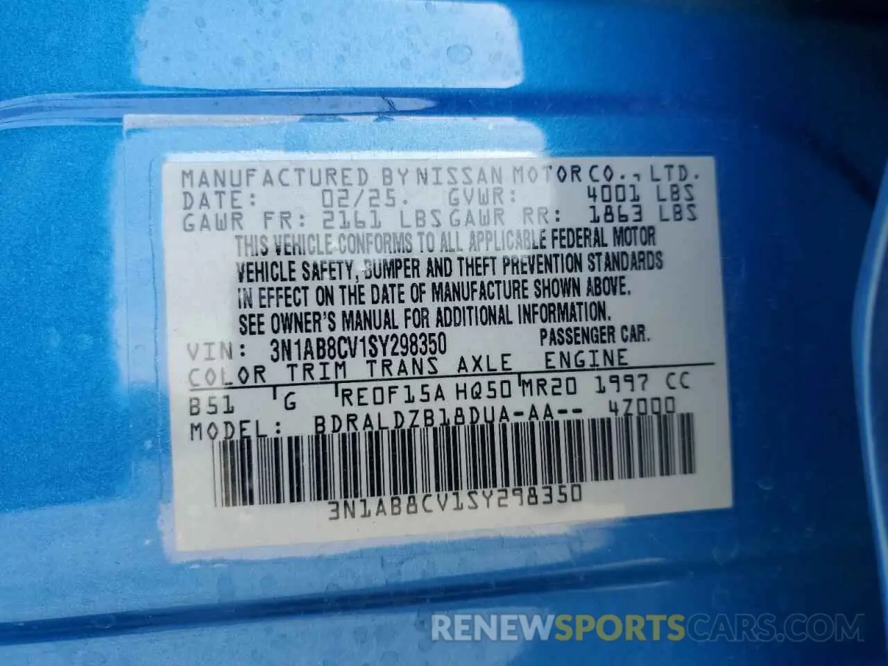 12 Фотография поврежденного автомобиля 3N1AB8CV1SY298350 NISSAN SENTRA 2025