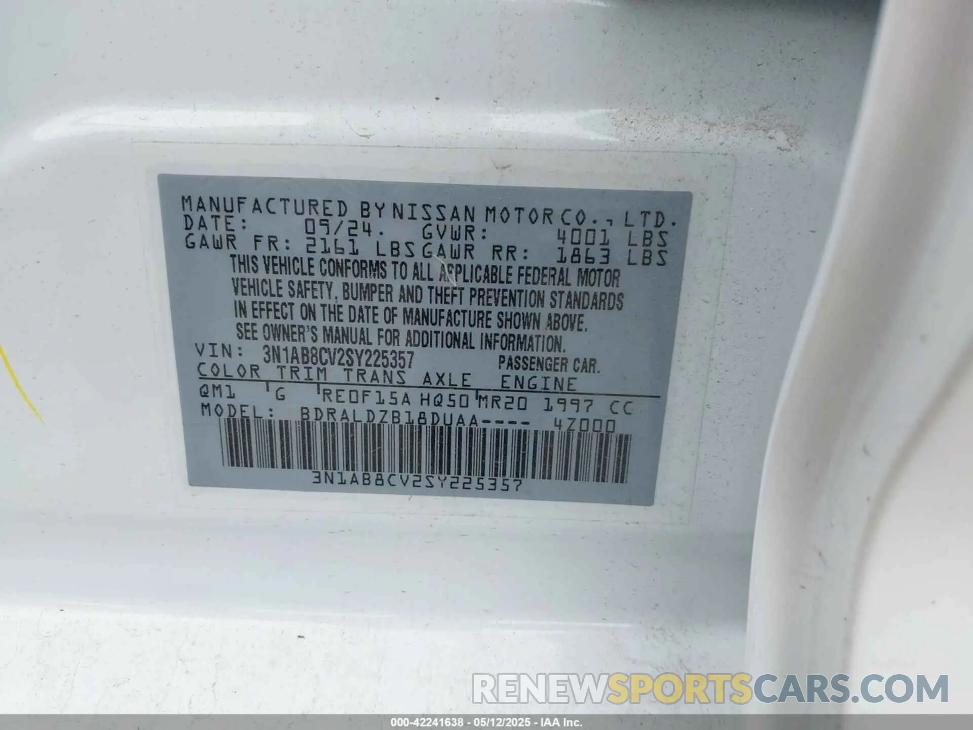 9 Фотография поврежденного автомобиля 3N1AB8CV2SY225357 NISSAN SENTRA 2025