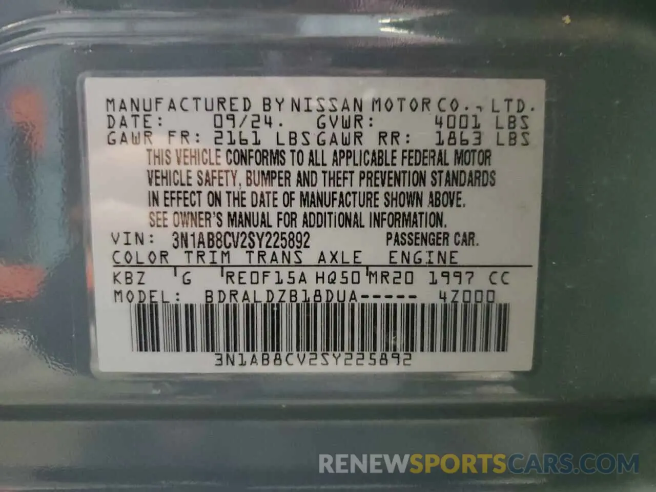 13 Фотография поврежденного автомобиля 3N1AB8CV2SY225892 NISSAN SENTRA 2025