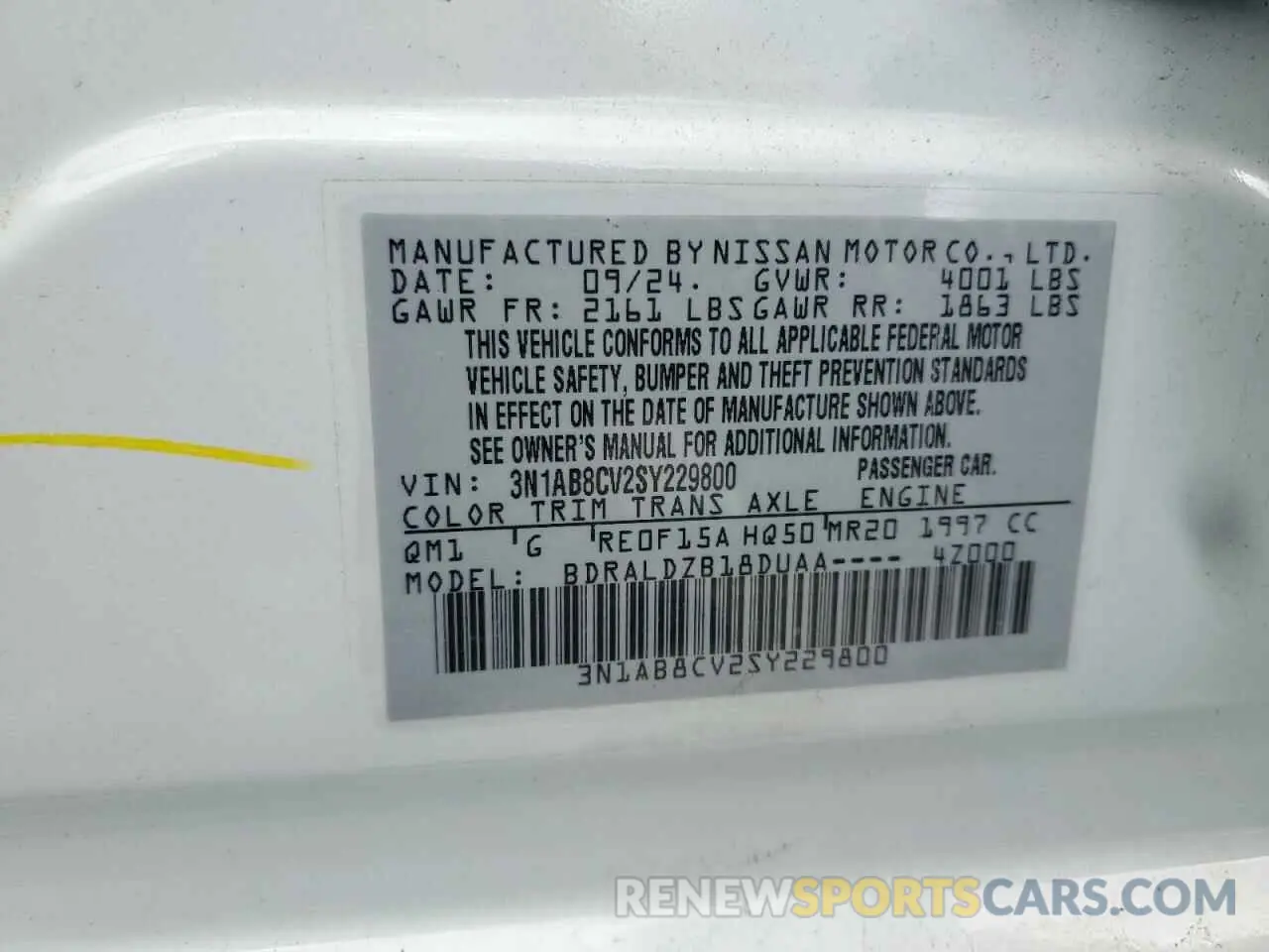 15 Photograph of a damaged car 3N1AB8CV2SY229800 NISSAN SENTRA 2025